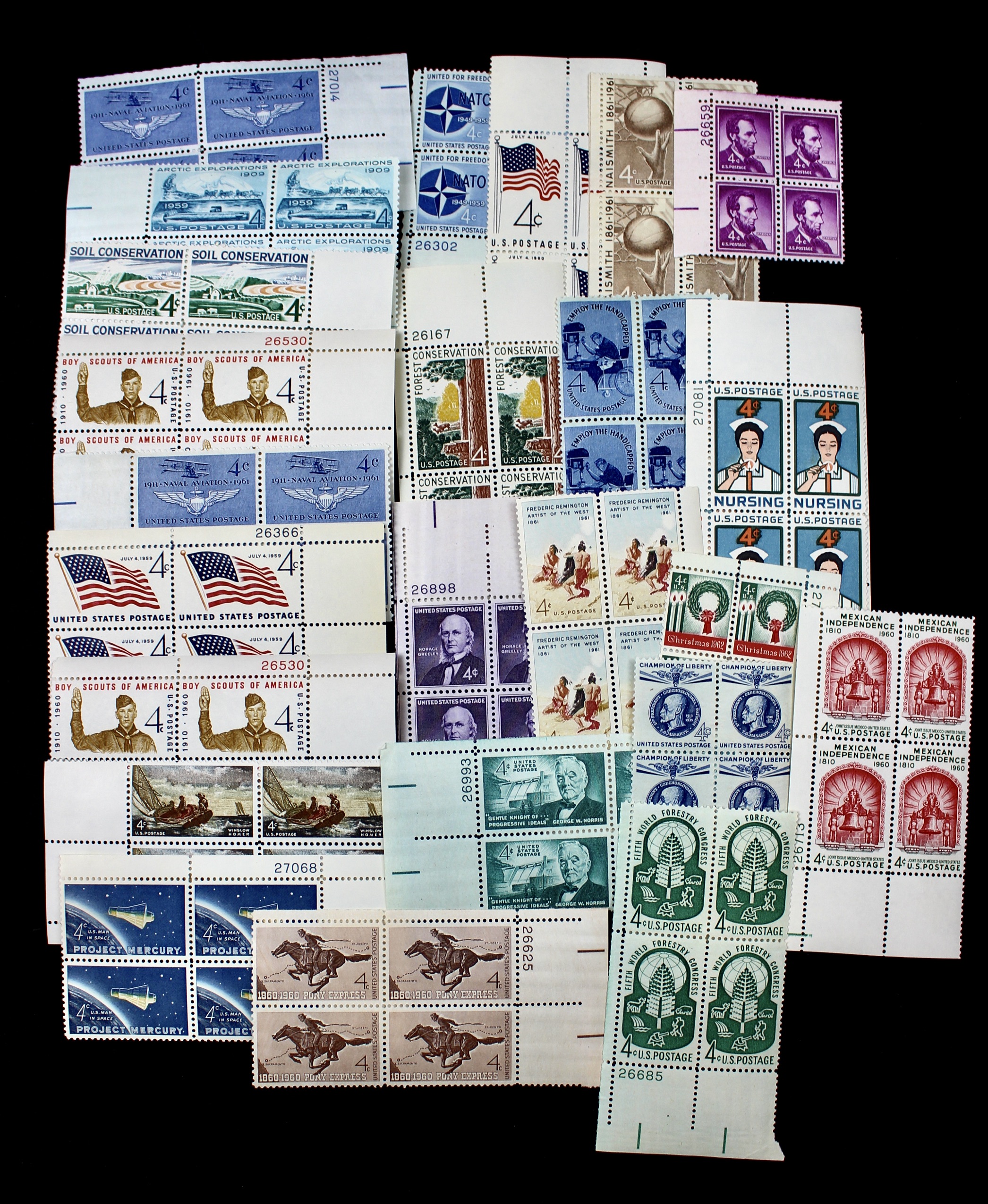 1,000 4-Cent Postage Stamp Plate Blocks, 1950s