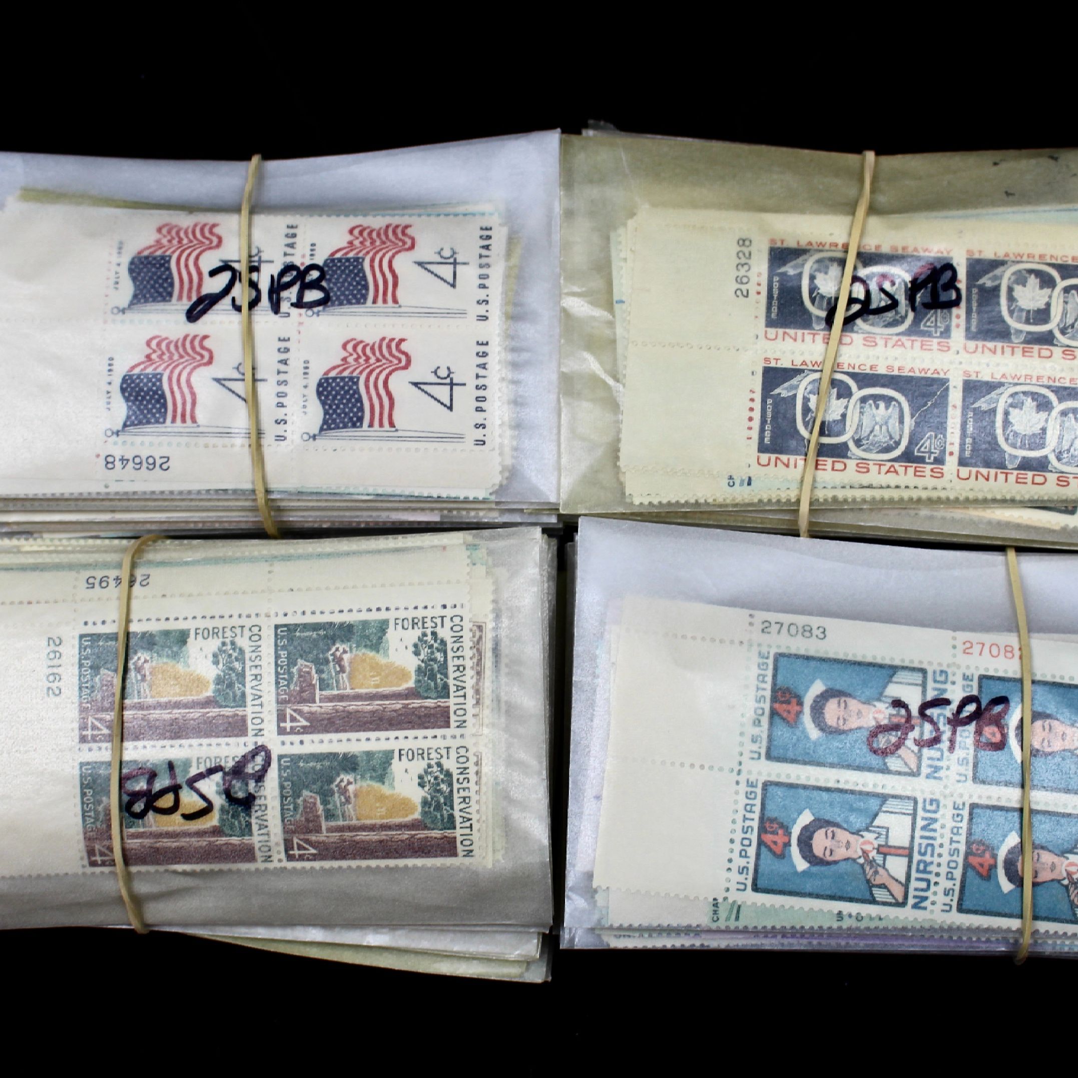 1,000 4-Cent Postage Stamp Plate Blocks, 1950s