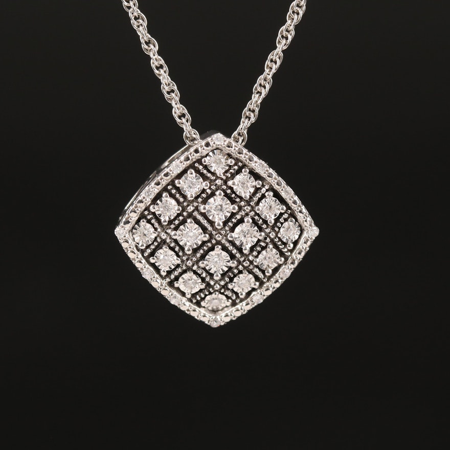 Sterling Diamond Cluster Pendant Necklace