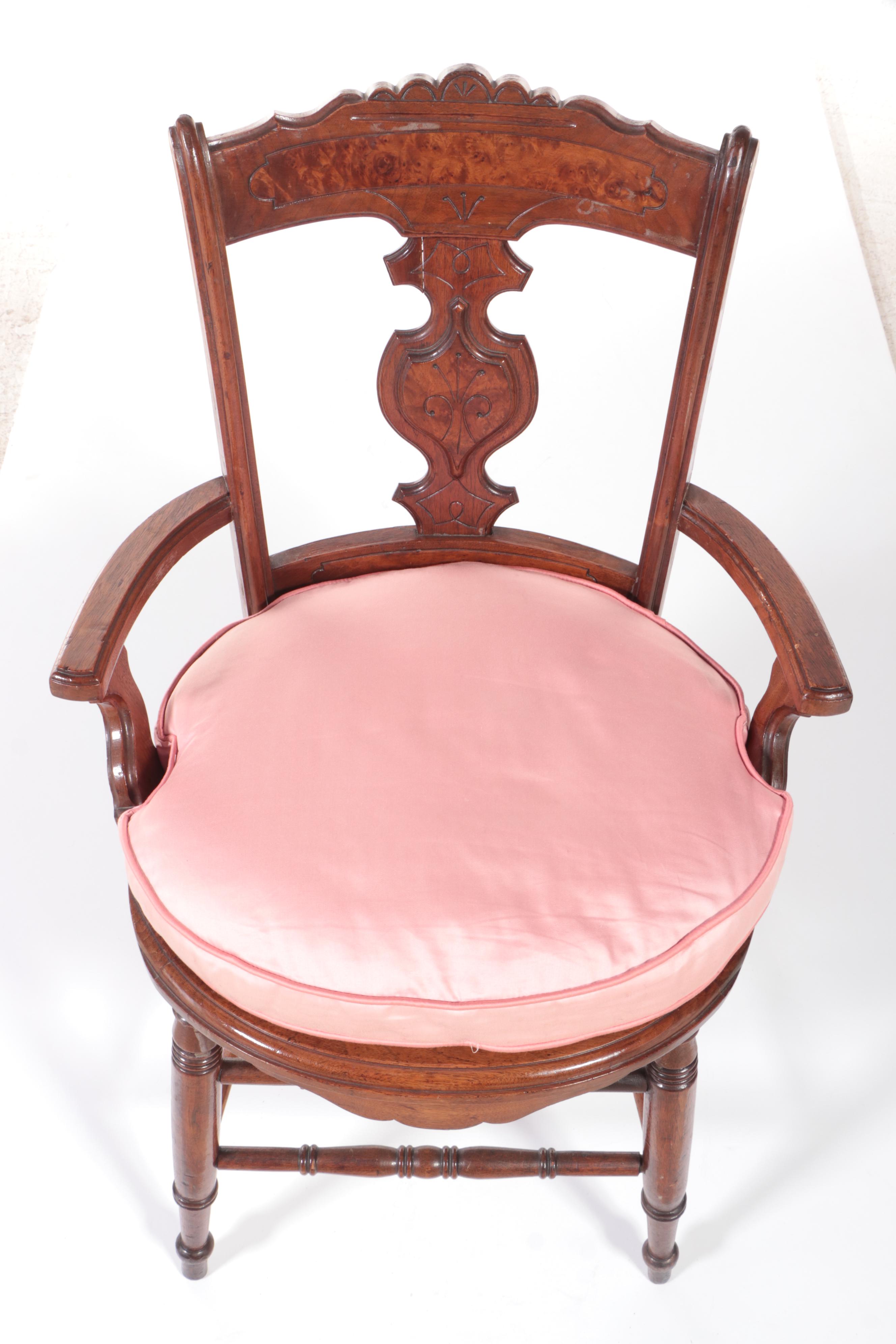 Victorian Walnut and Burl Walnut Armchair, Late 19th Century