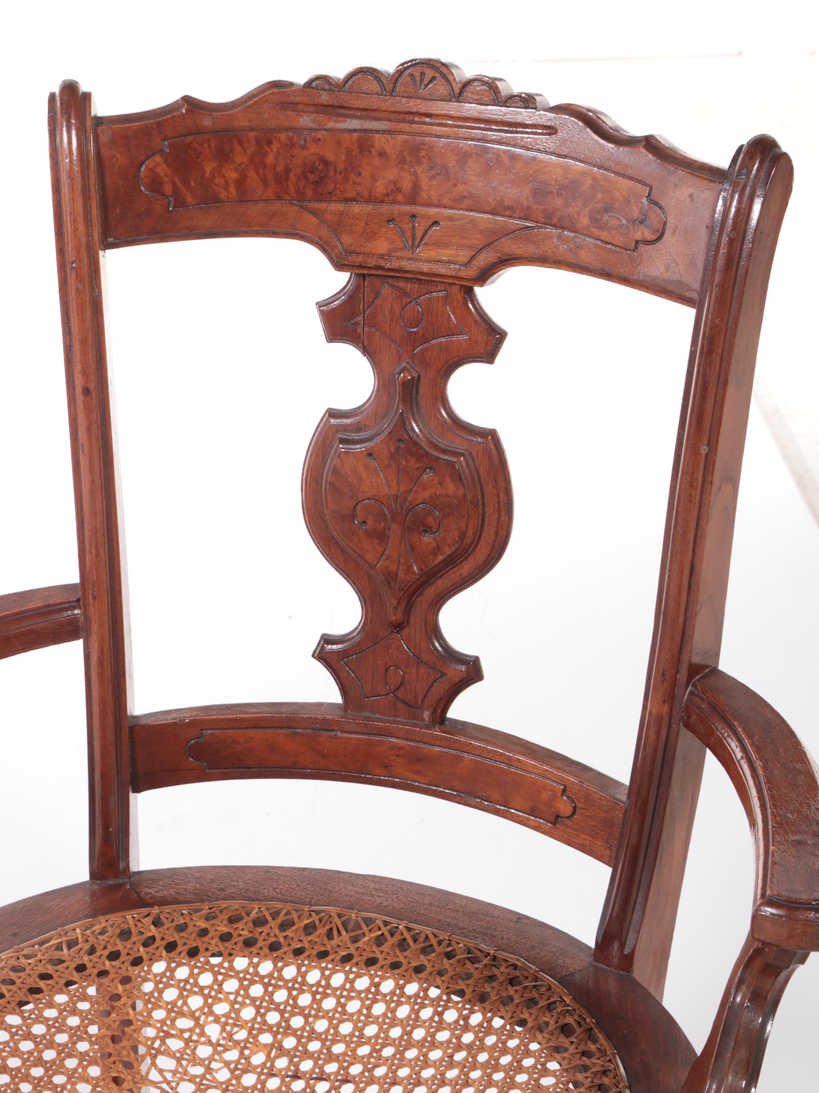 Victorian Walnut and Burl Walnut Armchair, Late 19th Century