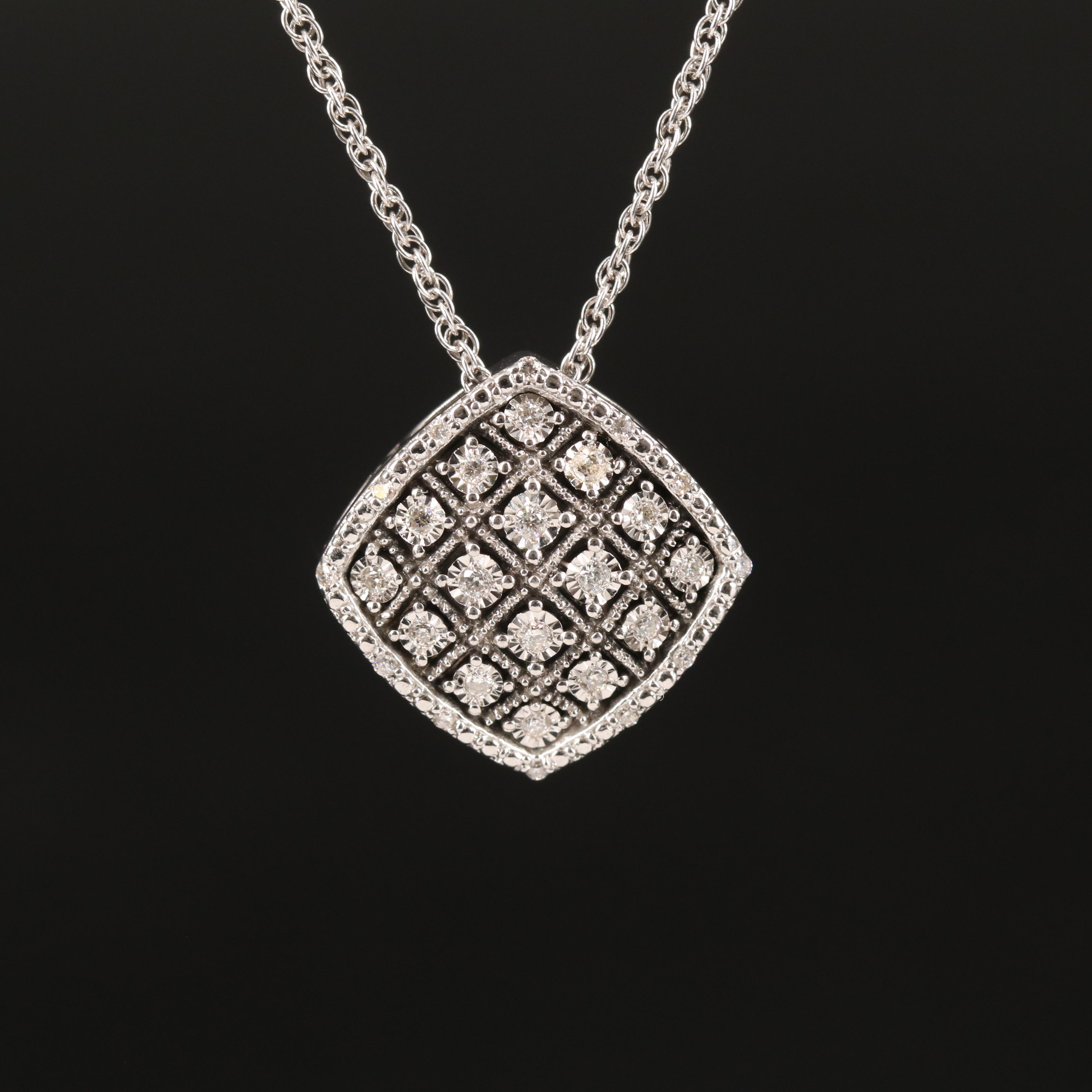 Sterling Diamond Cluster Pendant Necklace