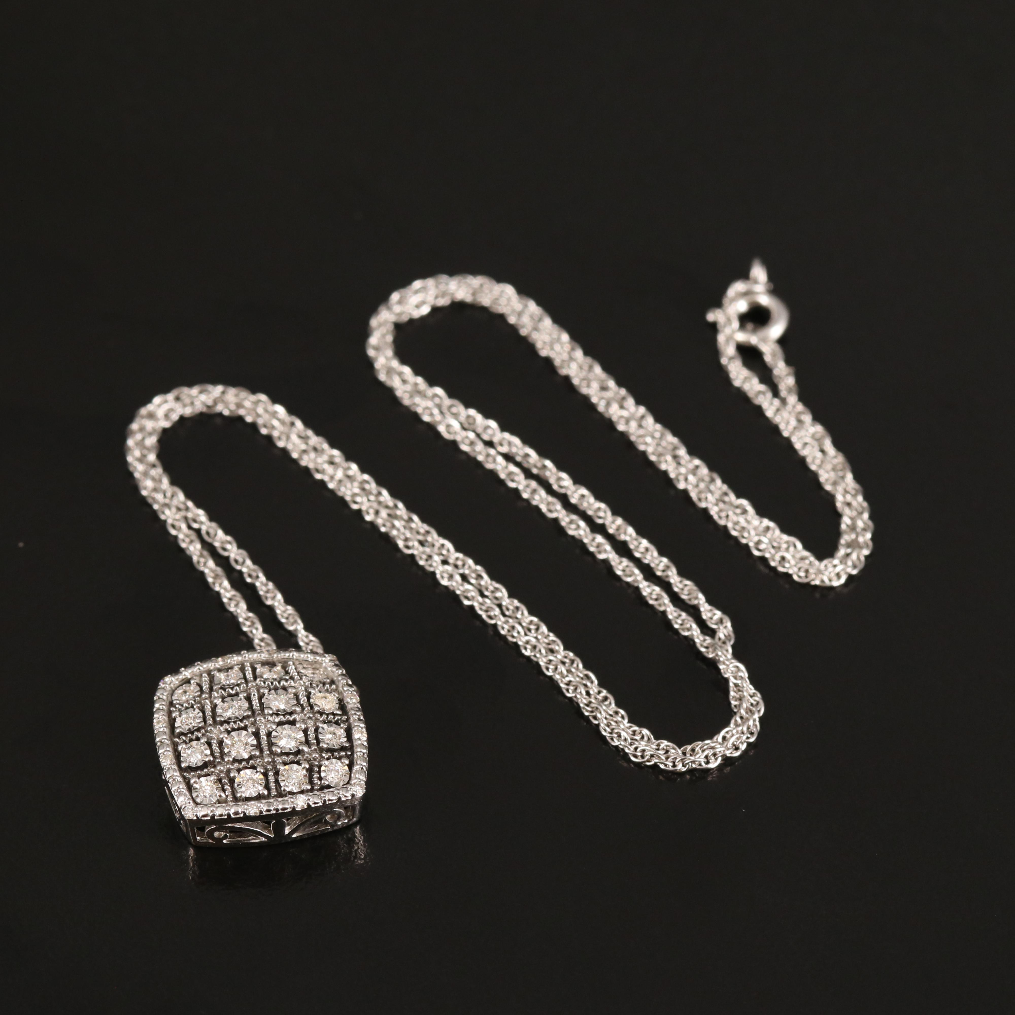 Sterling Diamond Cluster Pendant Necklace