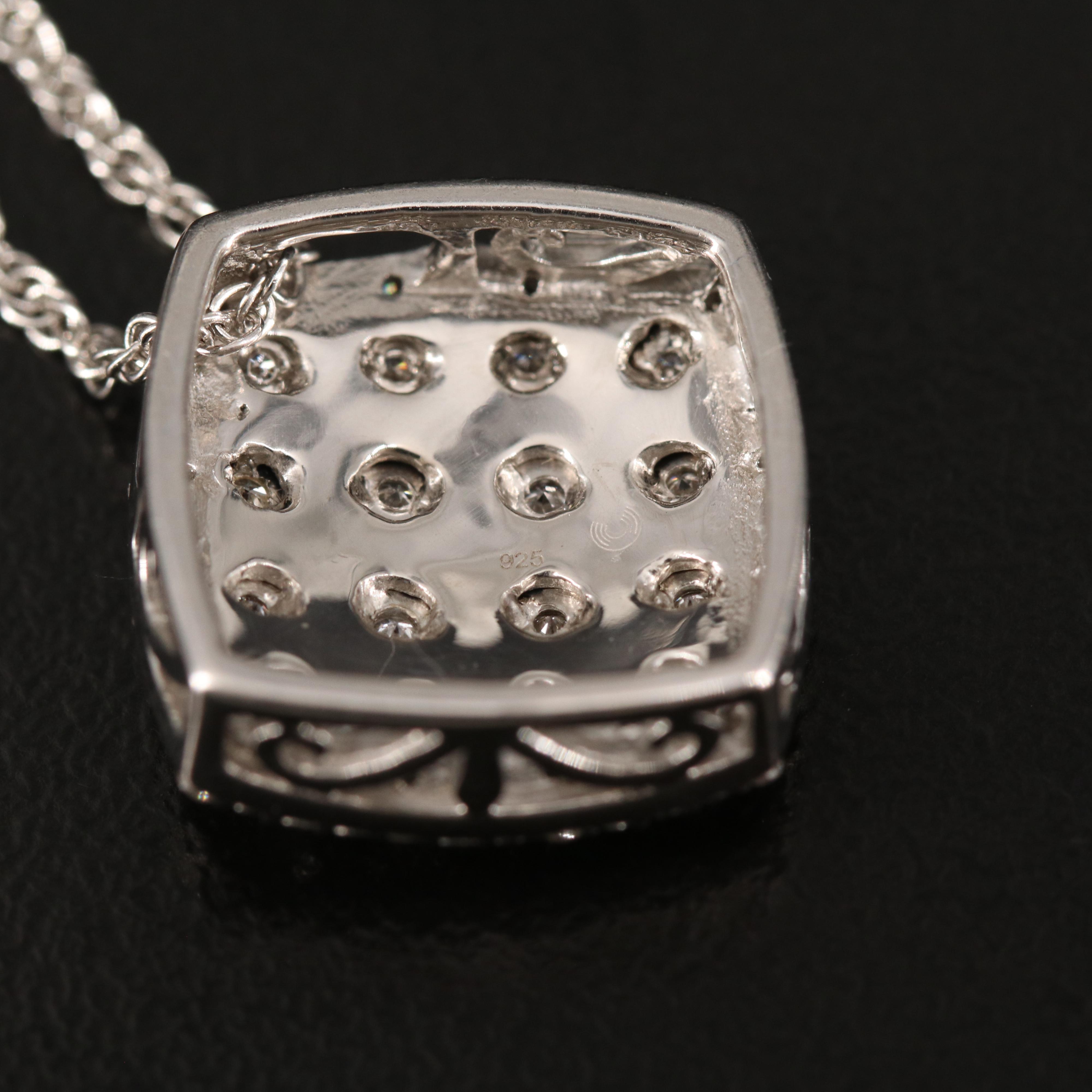 Sterling Diamond Cluster Pendant Necklace
