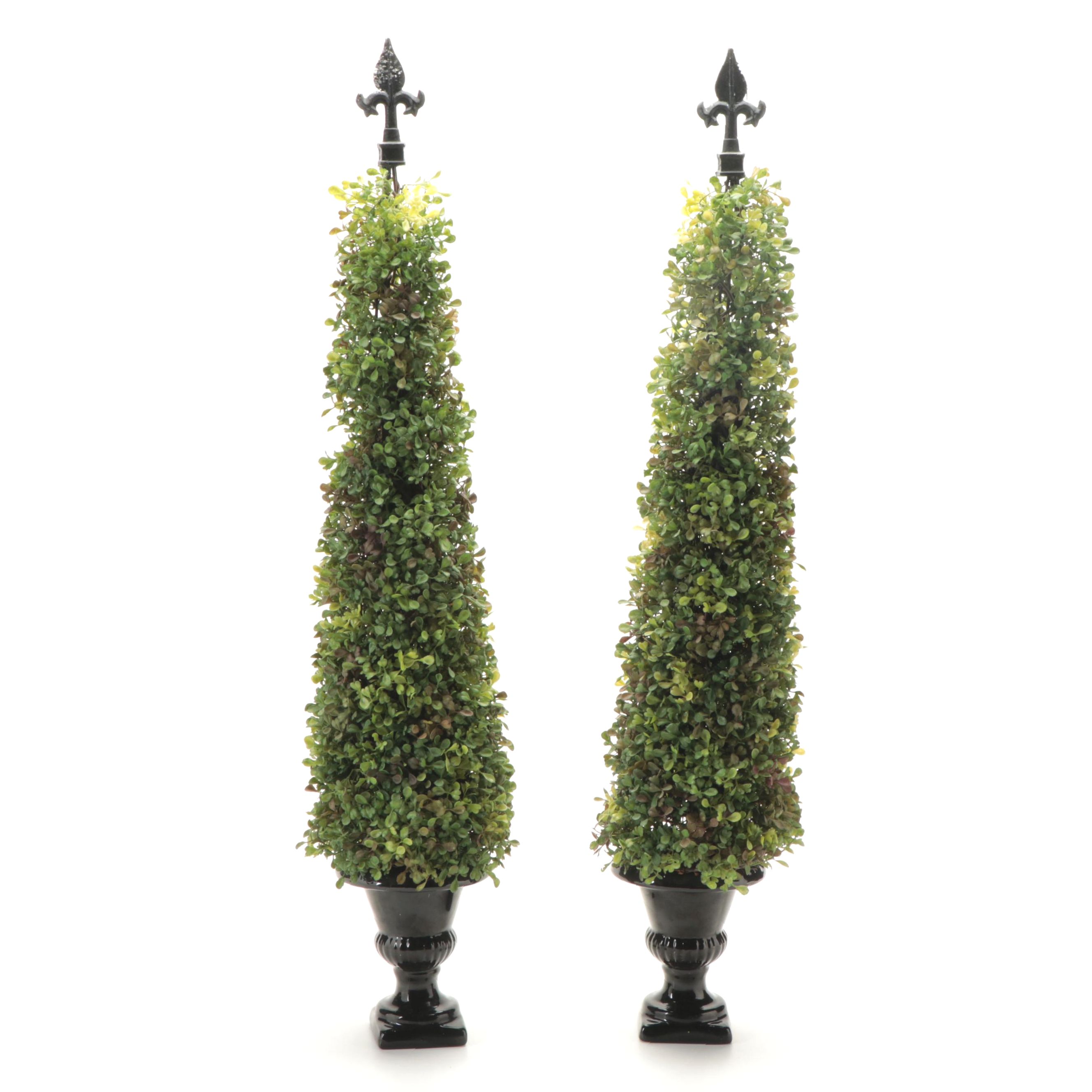 Faux Box Topiaries with Fleur-de-lis Finials