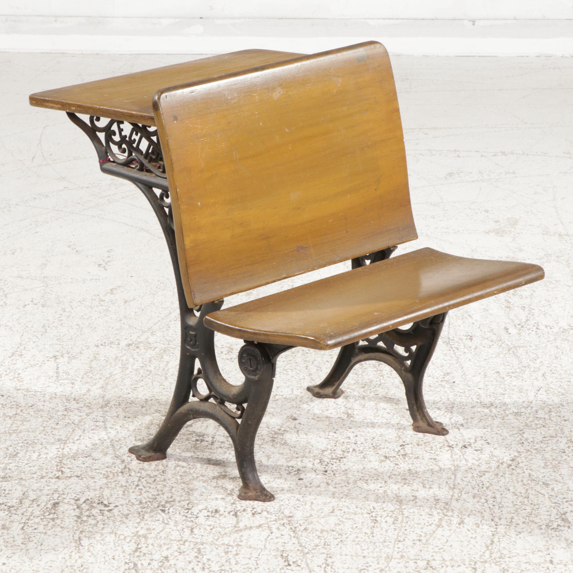 Theodore Kundtz Co. "Eclipse No. 5" Cast Iron and Wood Grammar School Desk