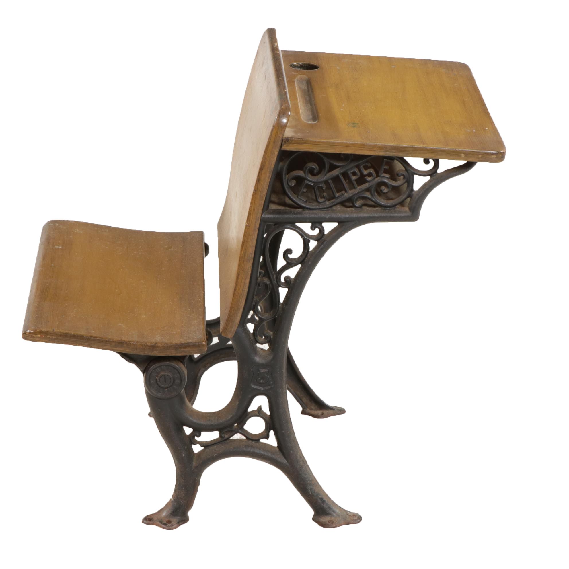 Theodore Kundtz Co. "Eclipse No. 5" Cast Iron and Wood Grammar School Desk