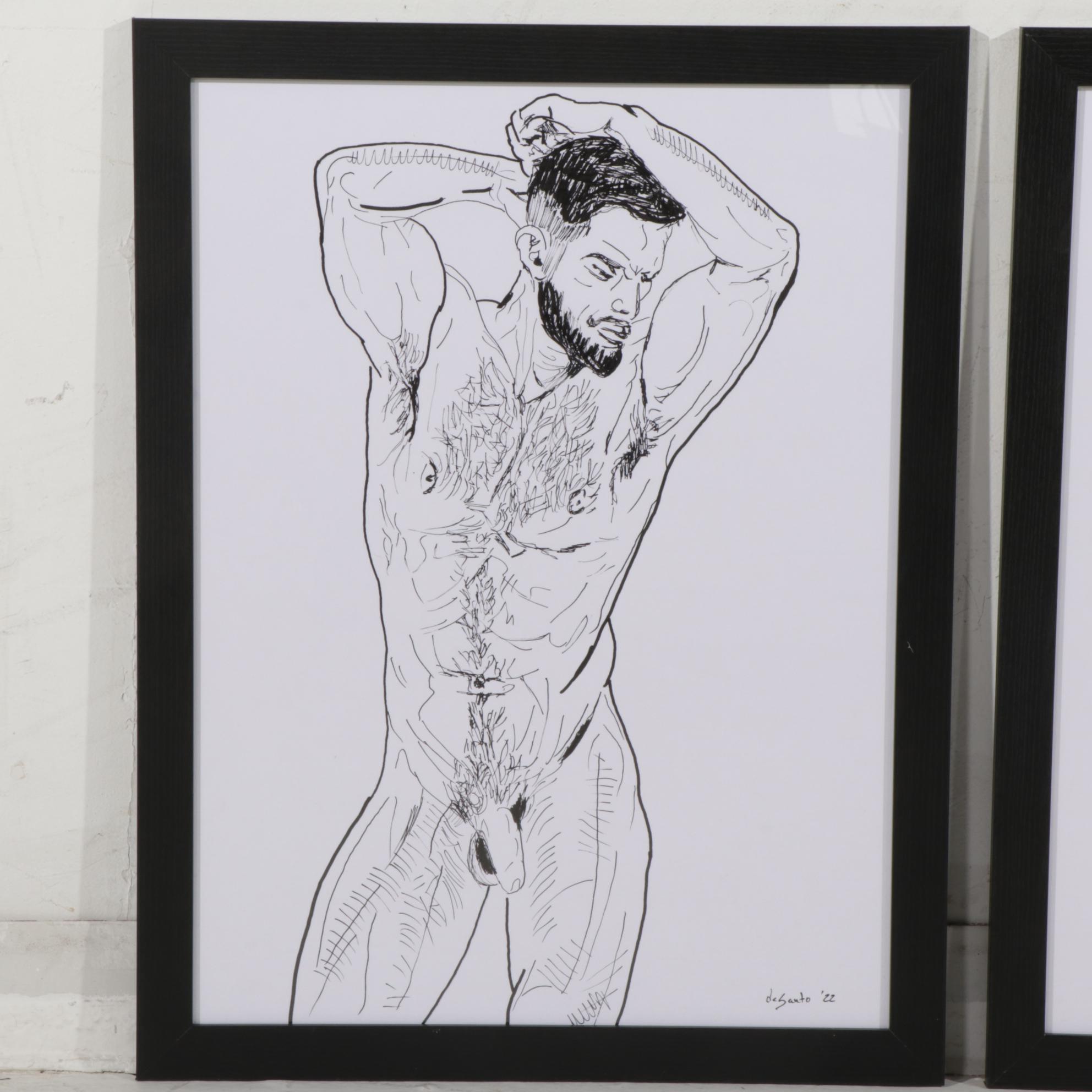 deSanto Figural Acrylic Ink Drawings of Male Nude Model, 2022