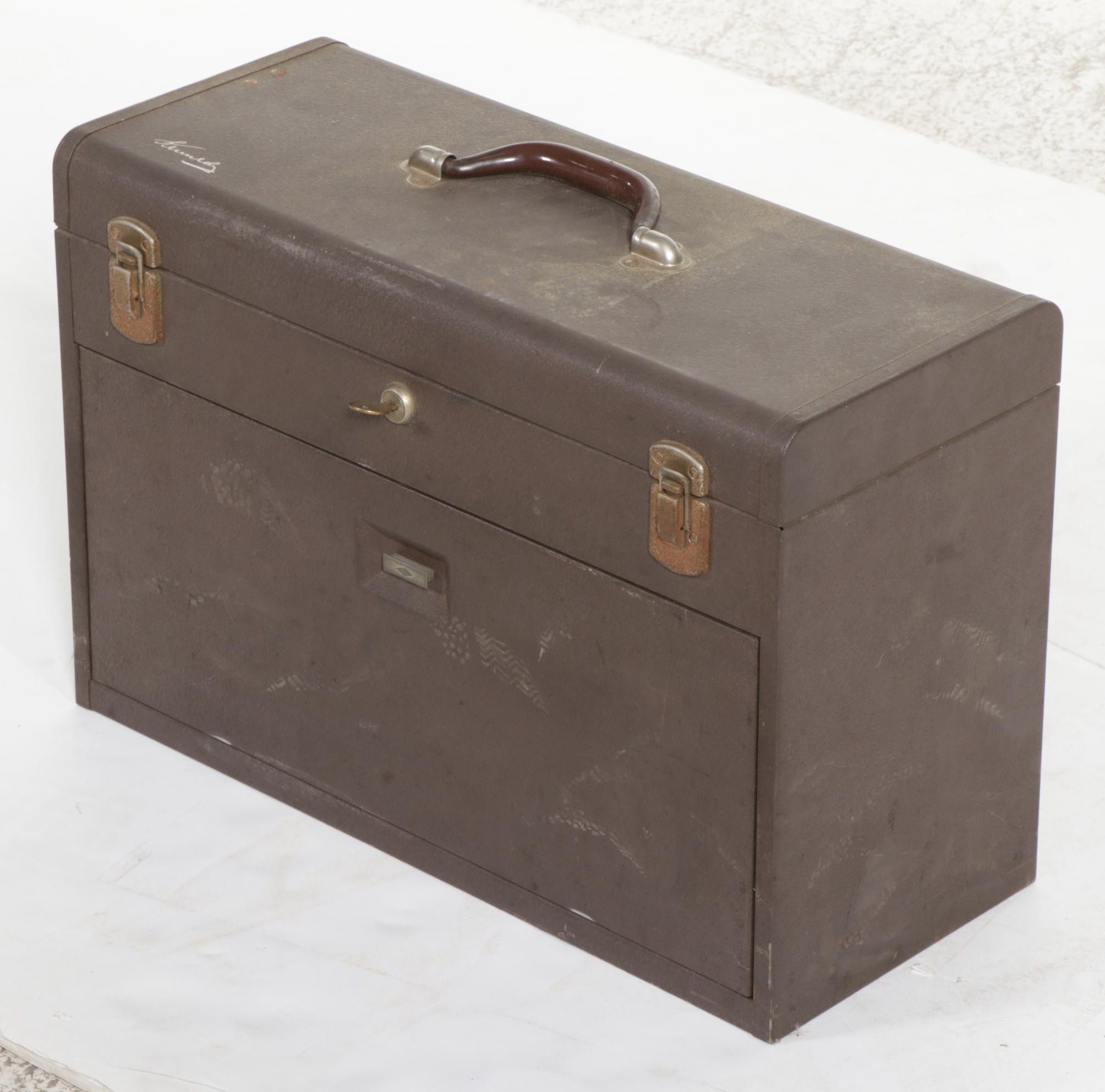 Machine Tool Kit in Lockbox Featuring Micrometers, Dial Indicators, and More