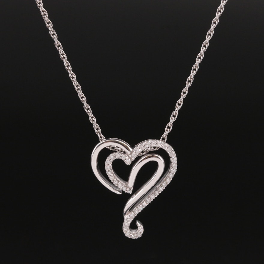 Sterling Diamond Heart Pendant Necklace