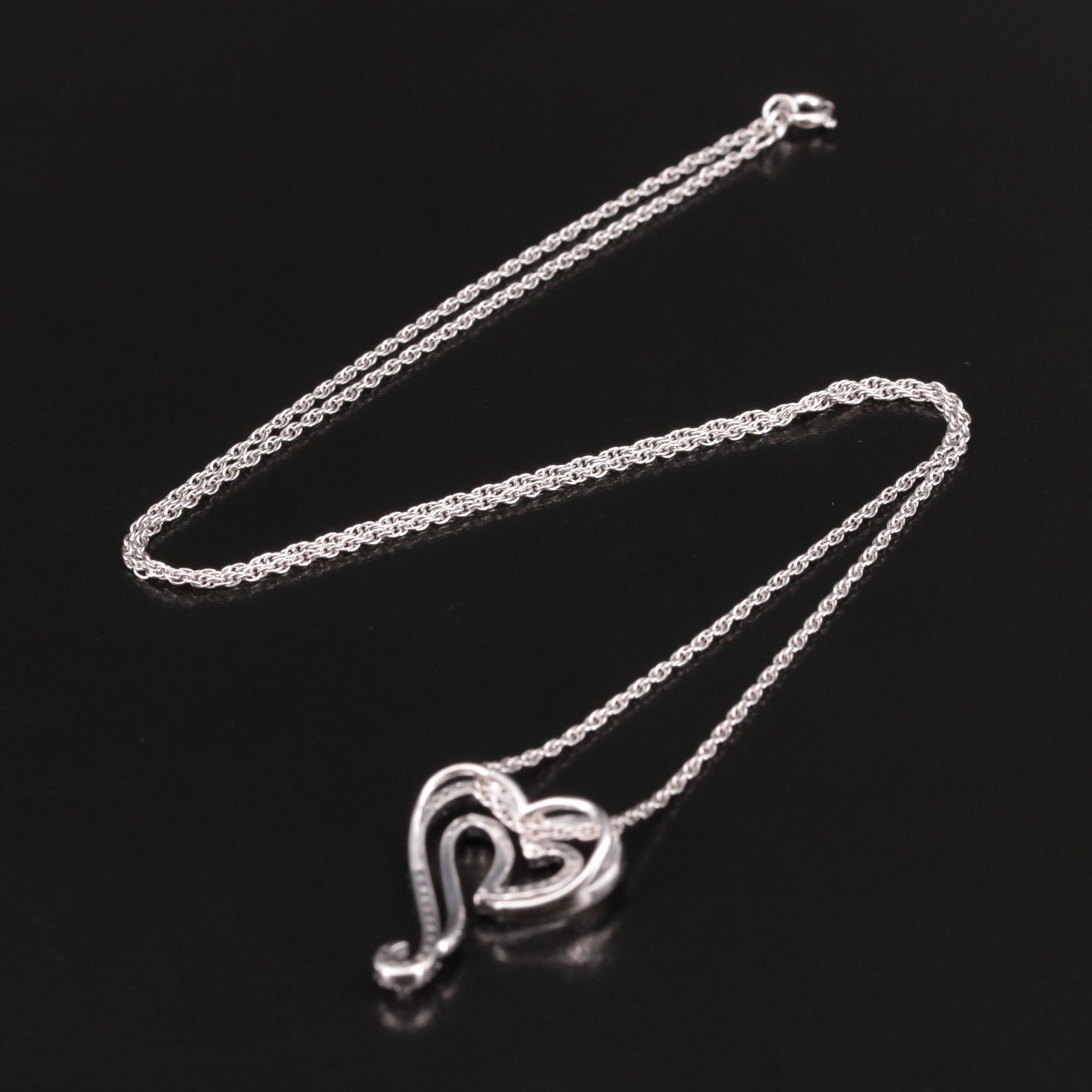 Sterling Diamond Heart Pendant Necklace