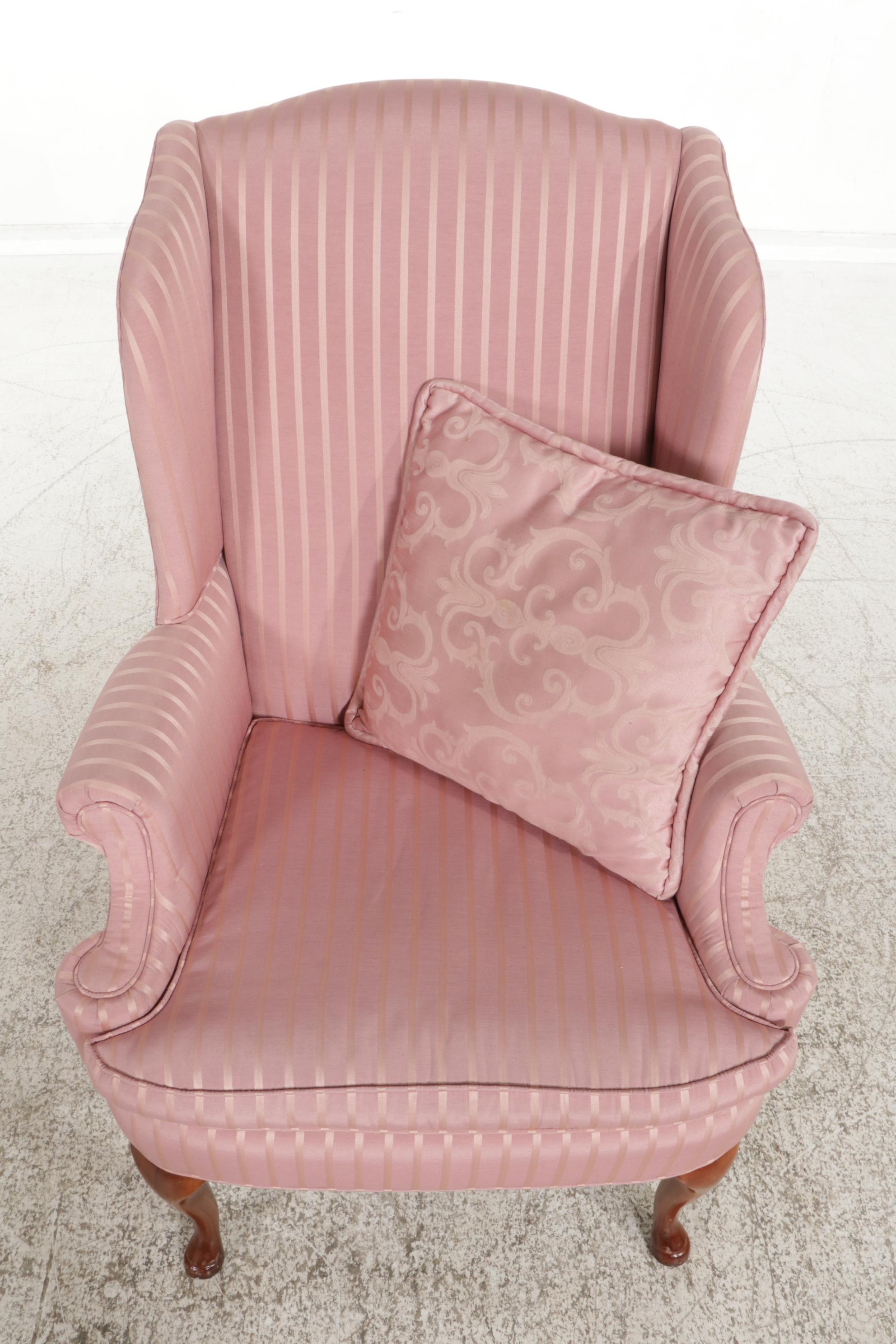 Laine Upholstering Co. Queen Anne Style Wingback Chair, Late 20th Century