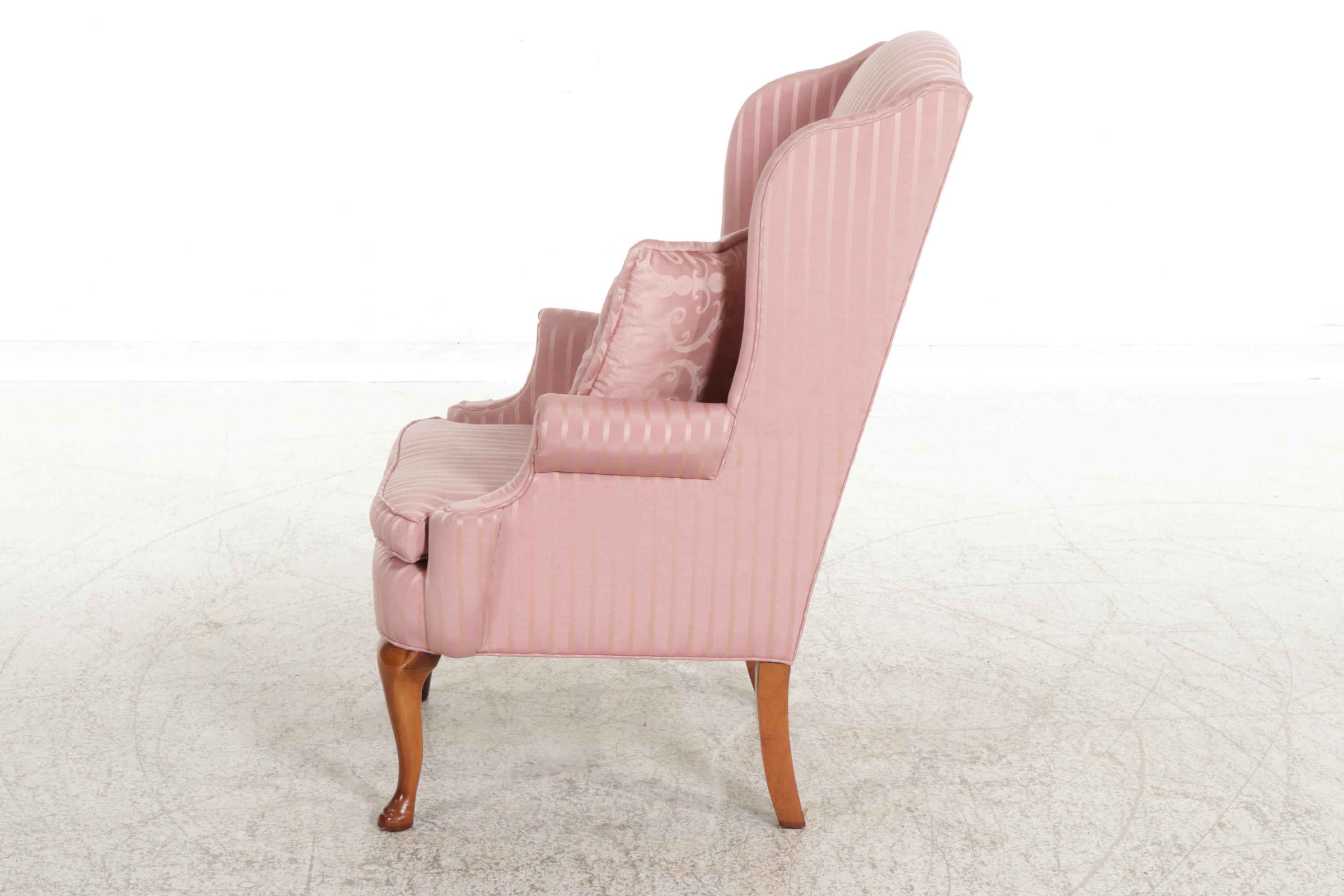 Laine Upholstering Co. Queen Anne Style Wingback Chair, Late 20th Century