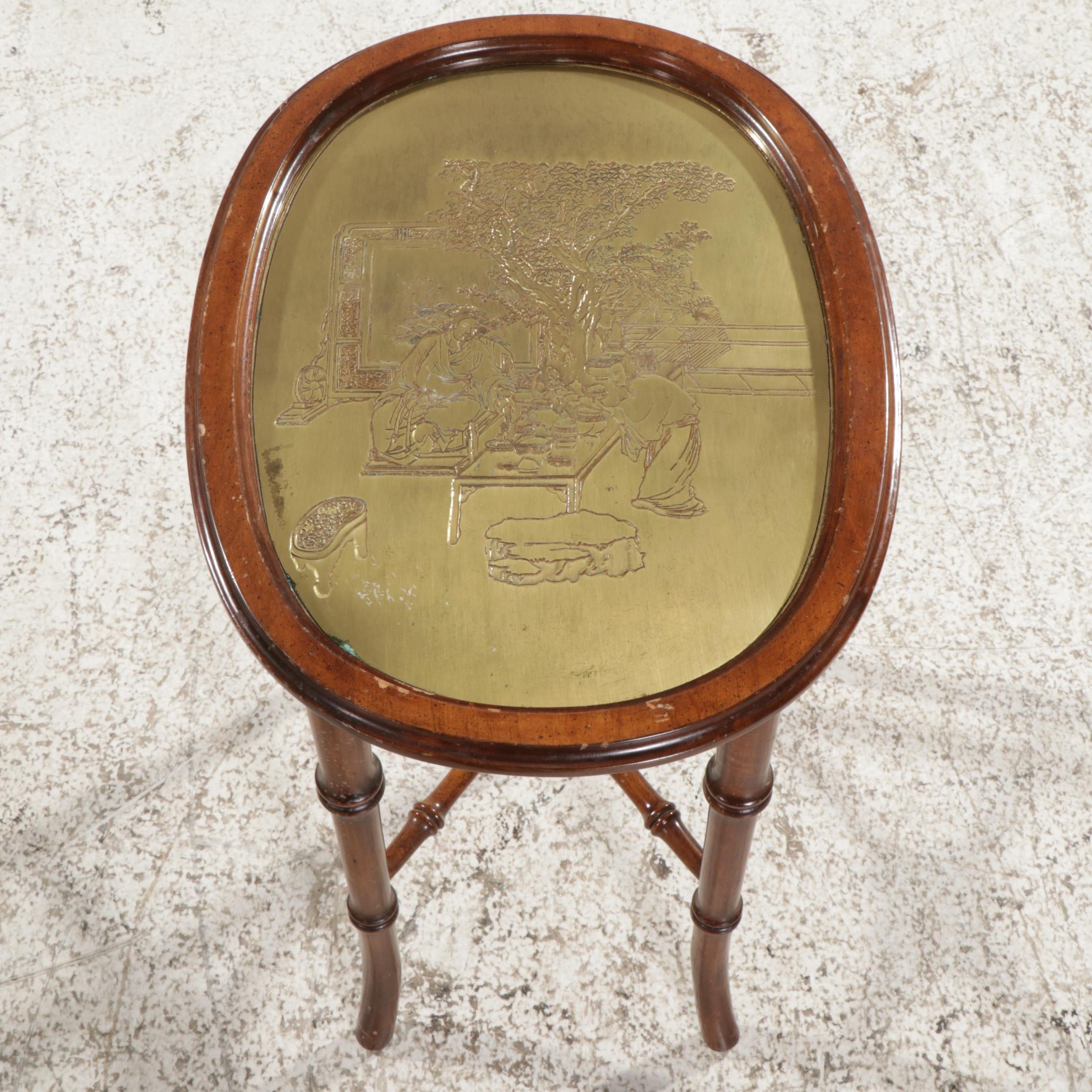 George III Style Faux Bamboo and Etched Brass Side Table, Mid to Late 20th C.