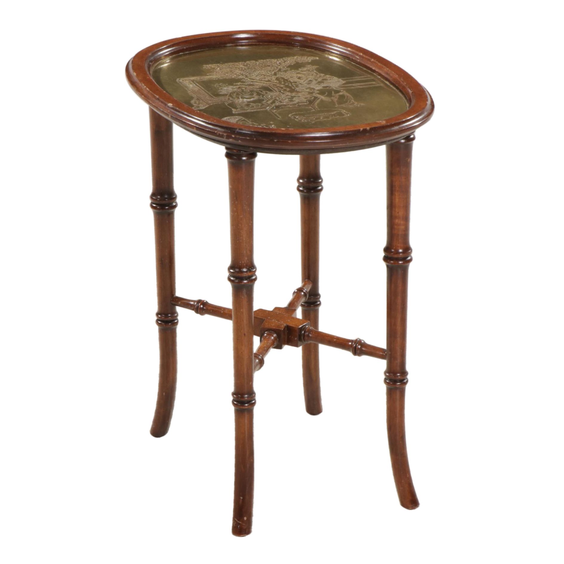 George III Style Faux Bamboo and Etched Brass Side Table, Mid to Late 20th C.