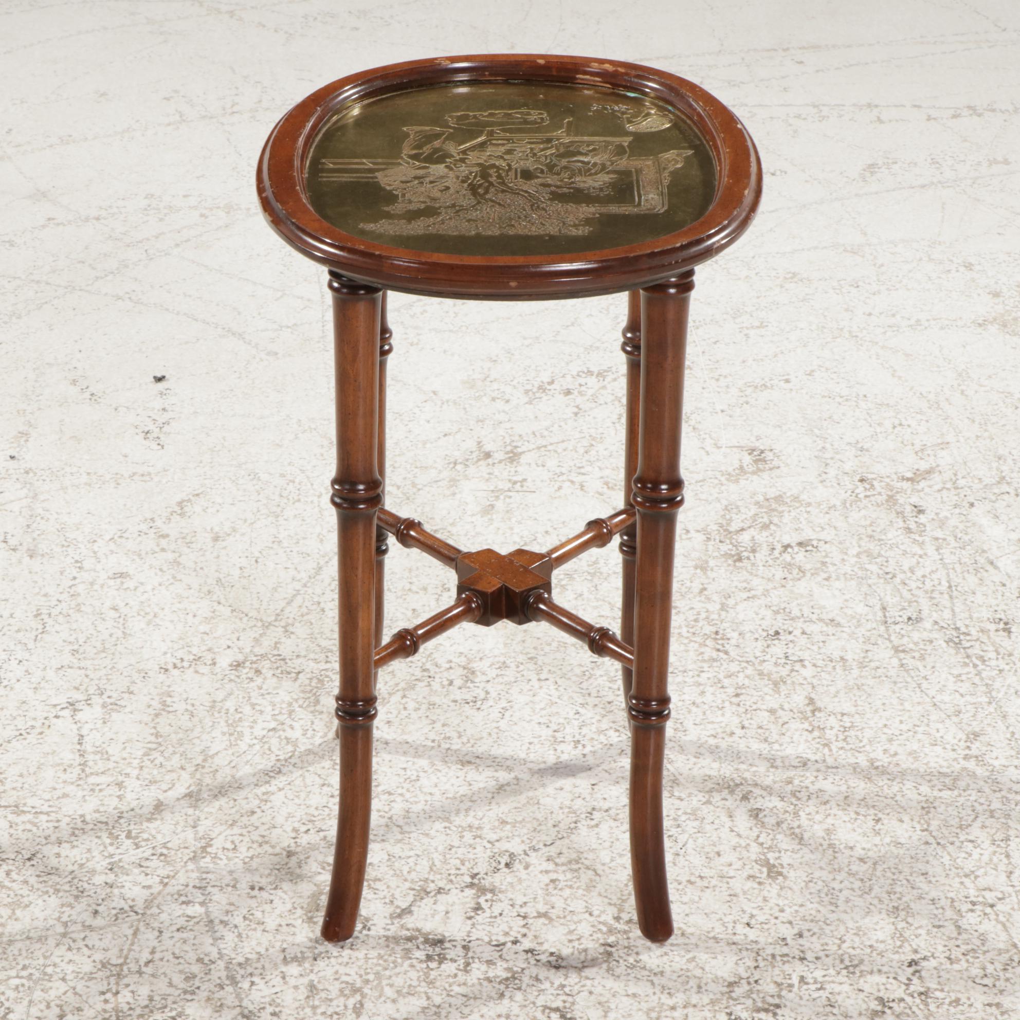 George III Style Faux Bamboo and Etched Brass Side Table, Mid to Late 20th C.