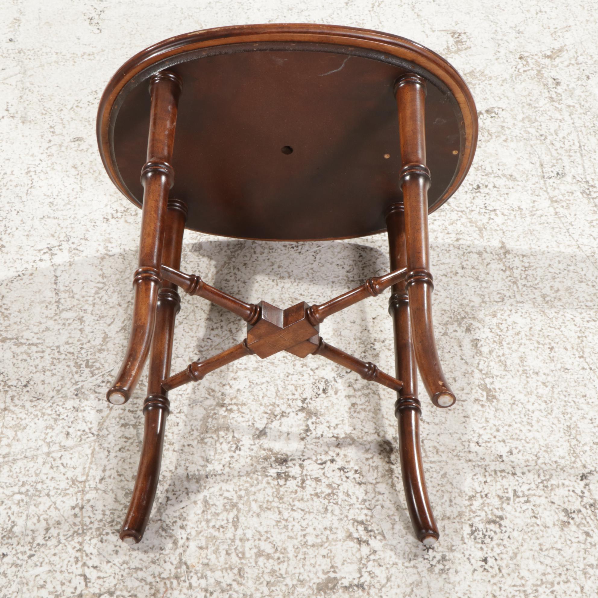 George III Style Faux Bamboo and Etched Brass Side Table, Mid to Late 20th C.