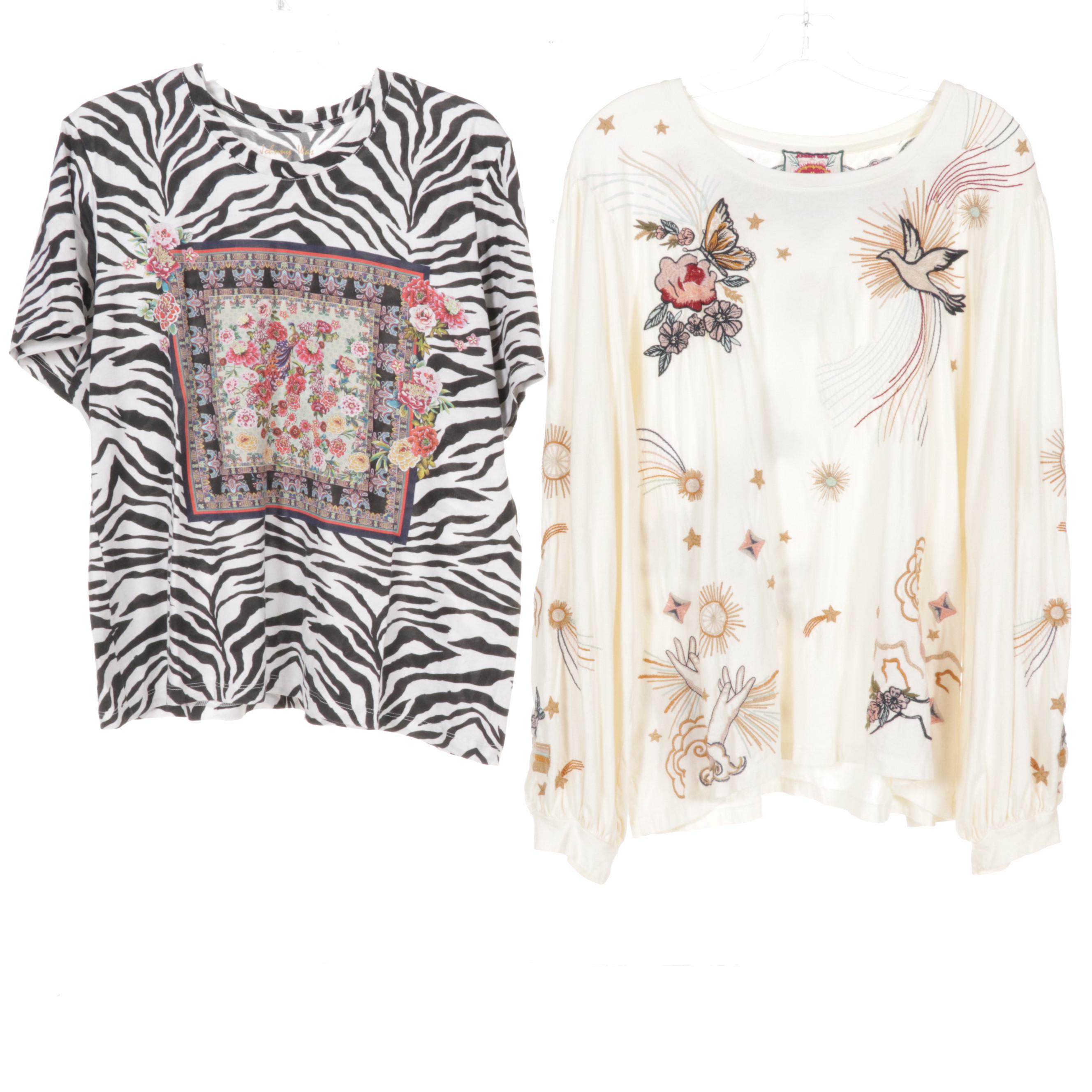 Michael Kors Belted Dress With Johnny Was Printed Zebra and Embroidered Shirts