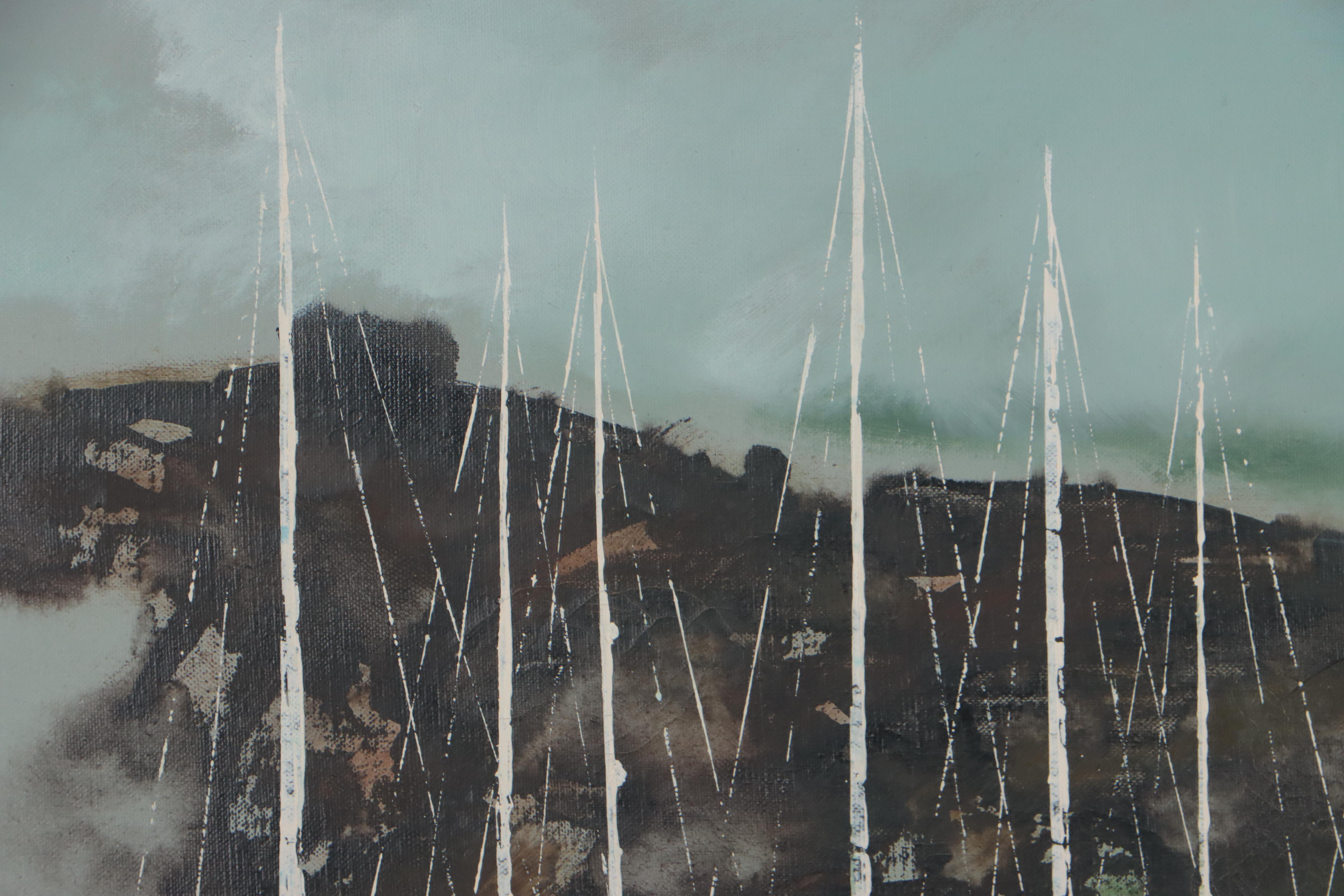 Oil Painting of Port, Late 20th Century