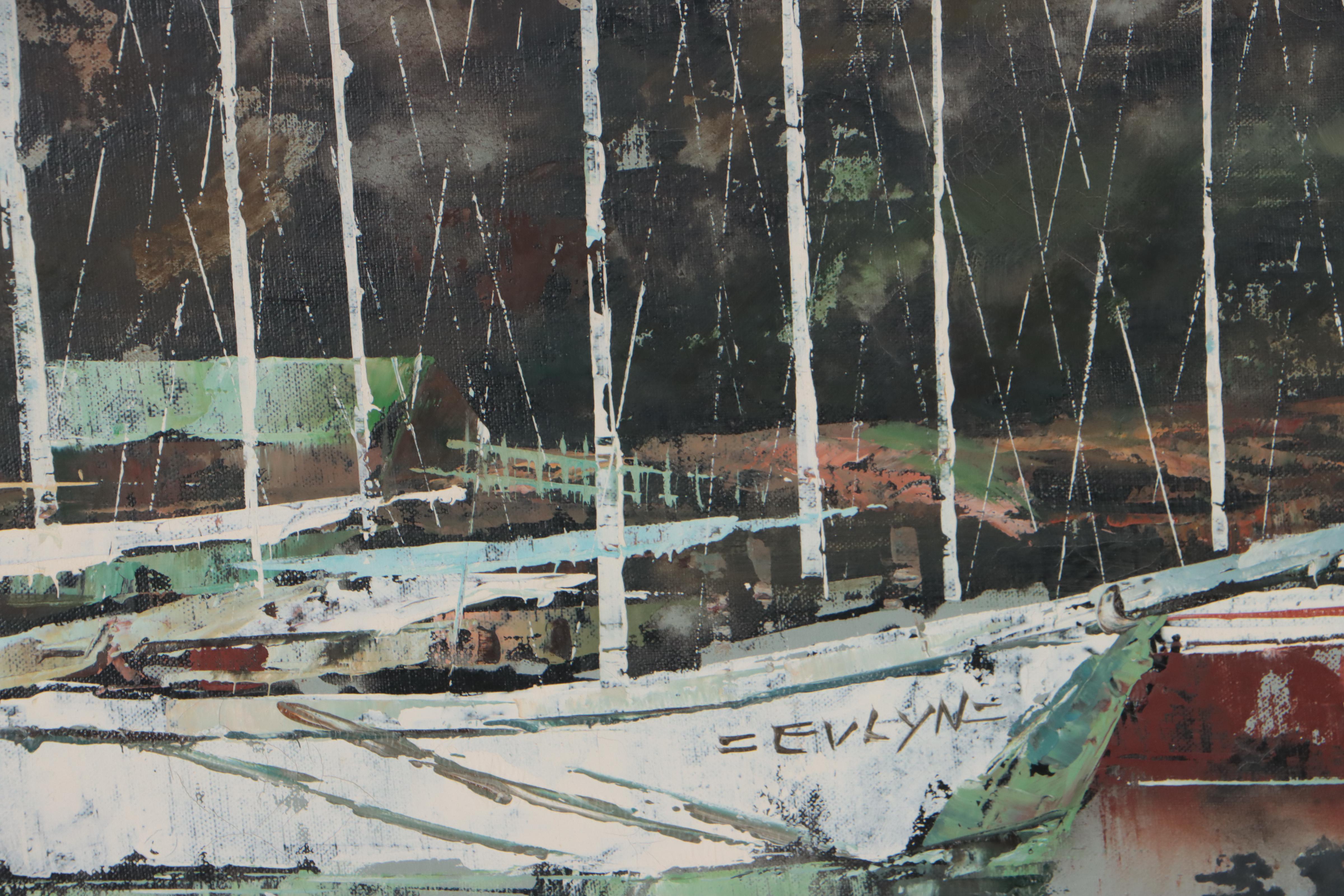 Oil Painting of Port, Late 20th Century