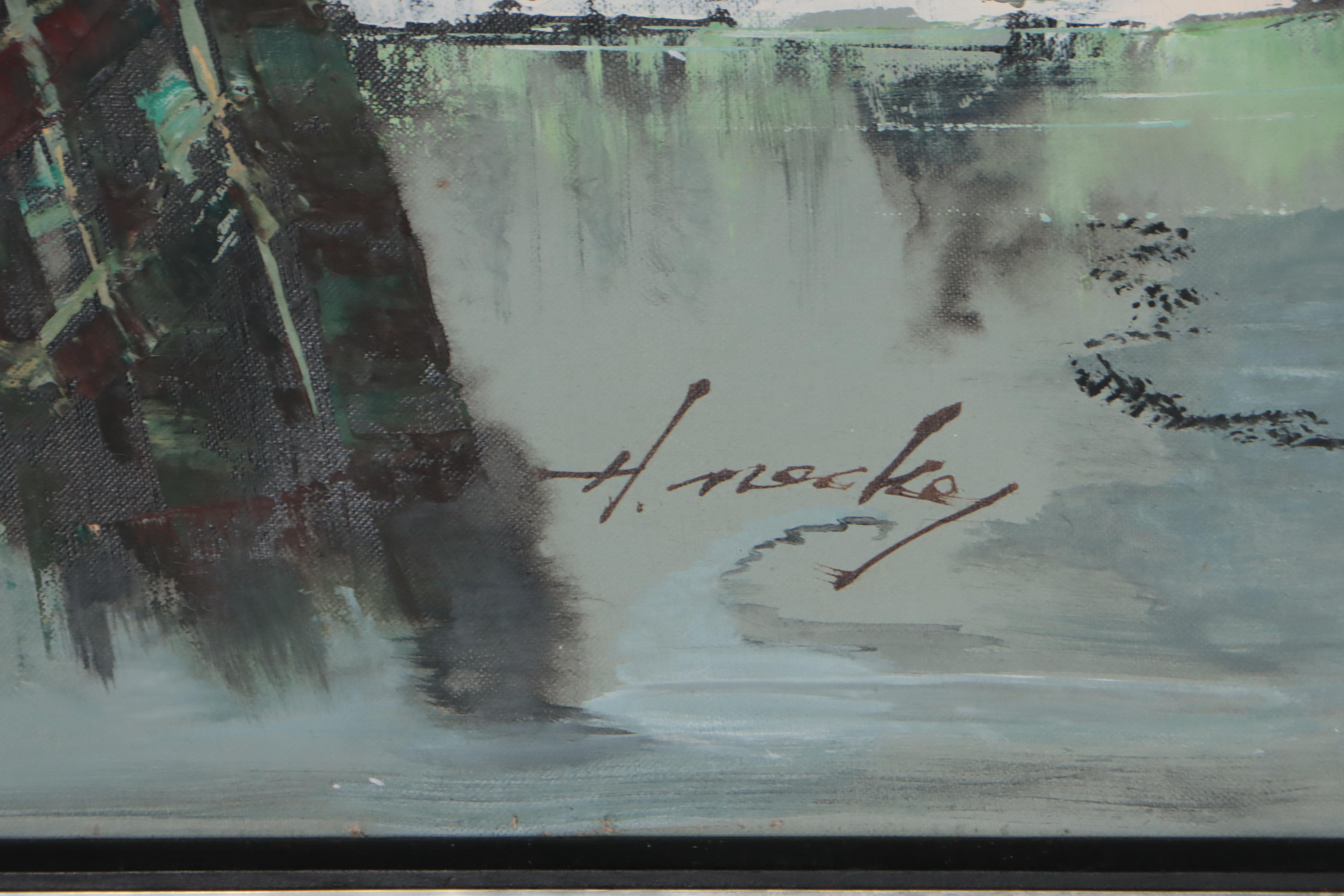 Oil Painting of Port, Late 20th Century