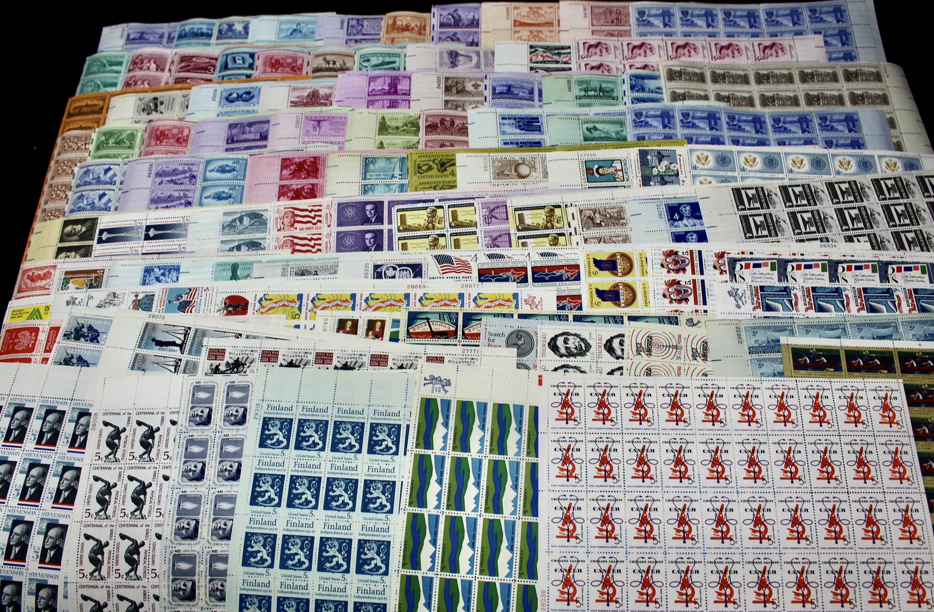 93 U.S. Postage Stamp Sheets, 1940s-1960s
