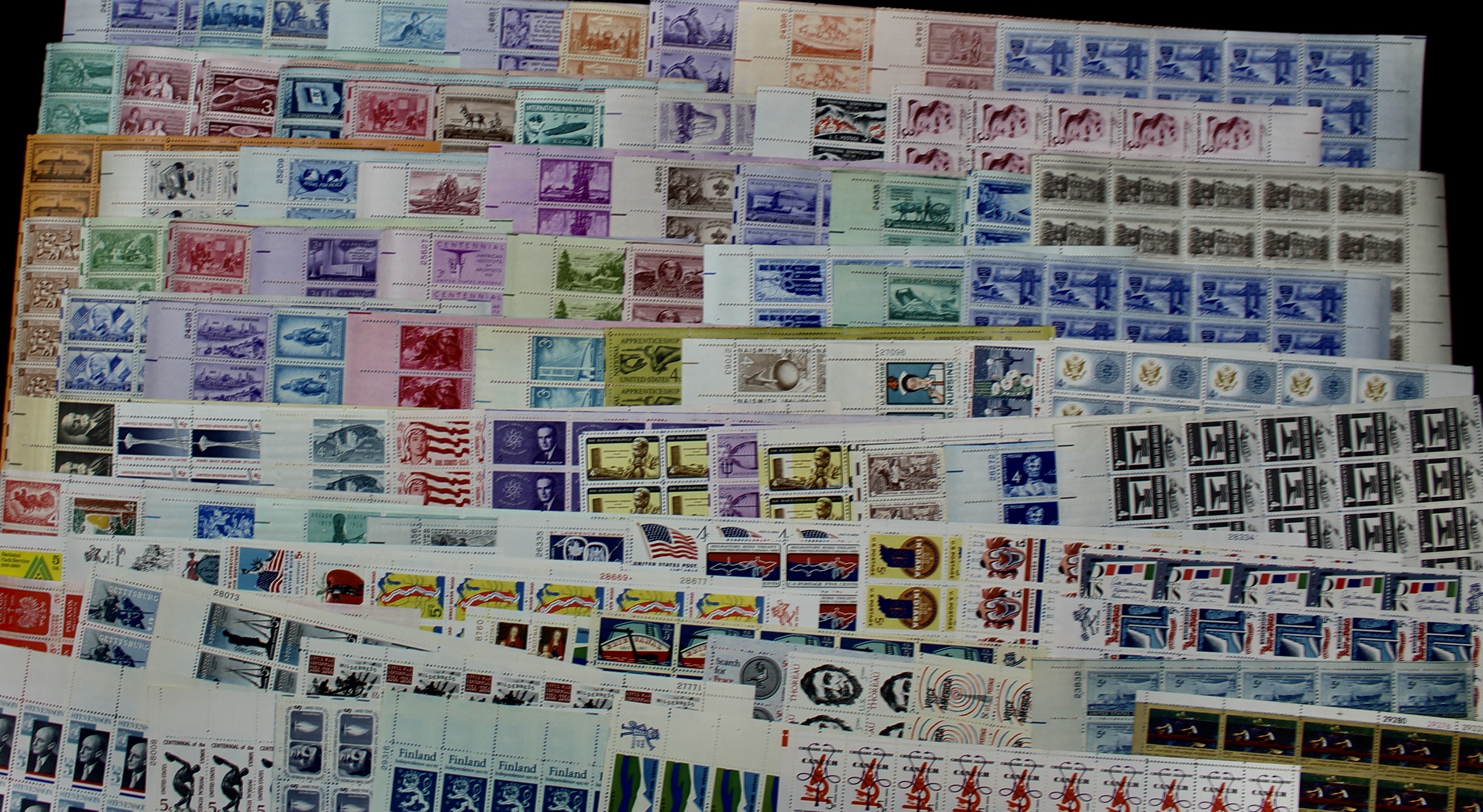 93 U.S. Postage Stamp Sheets, 1940s-1960s
