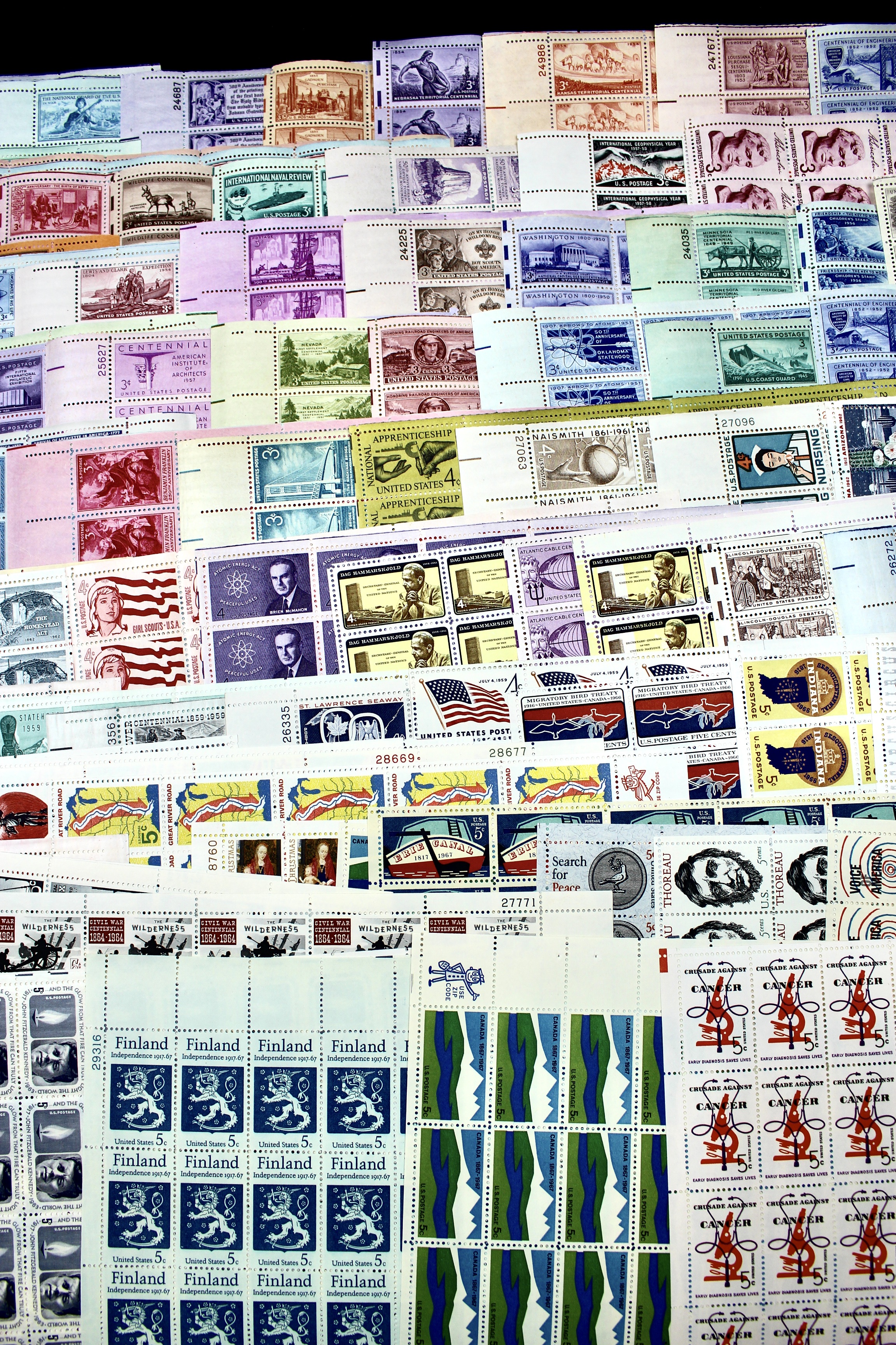 93 U.S. Postage Stamp Sheets, 1940s-1960s