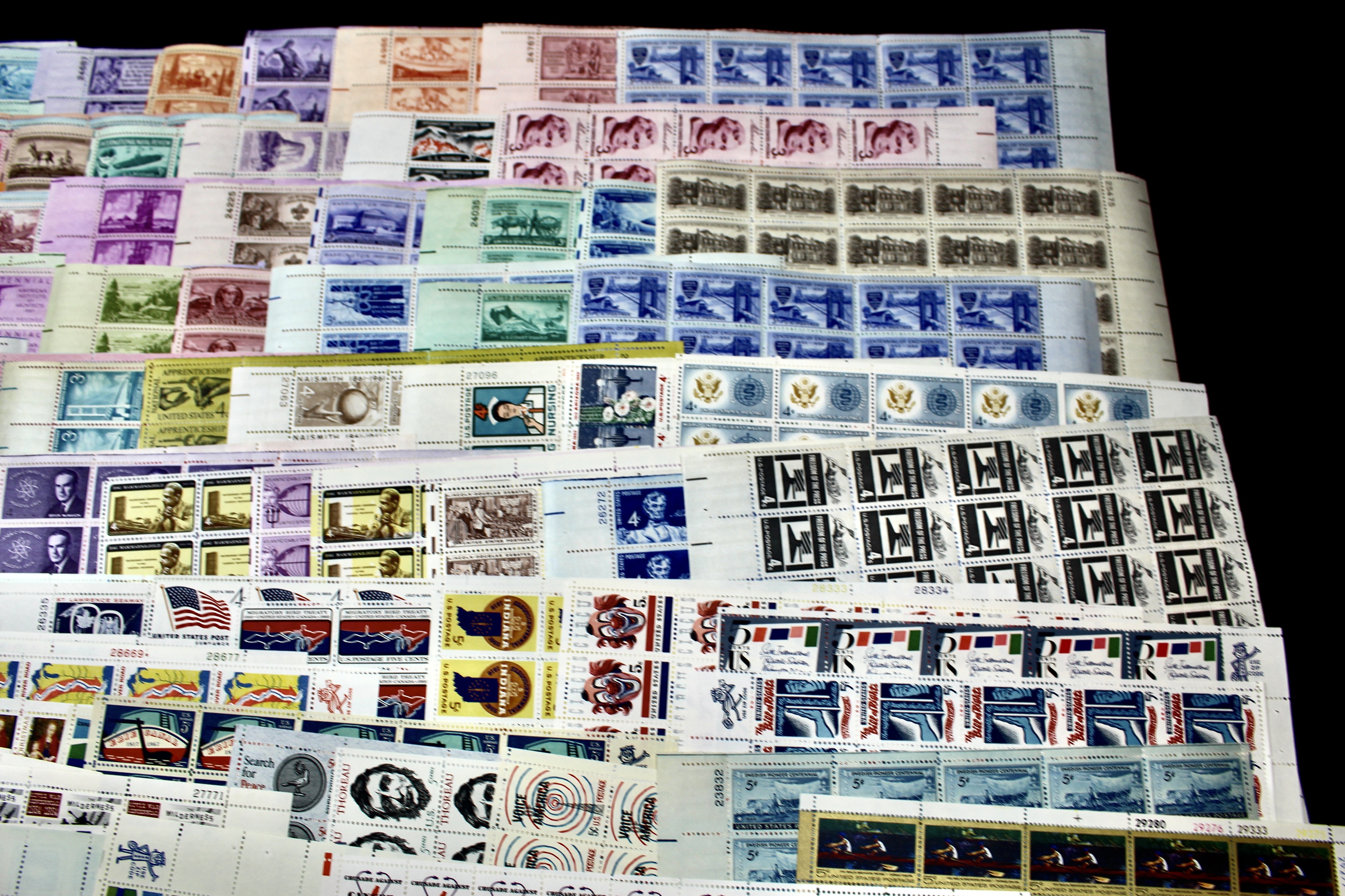 93 U.S. Postage Stamp Sheets, 1940s-1960s