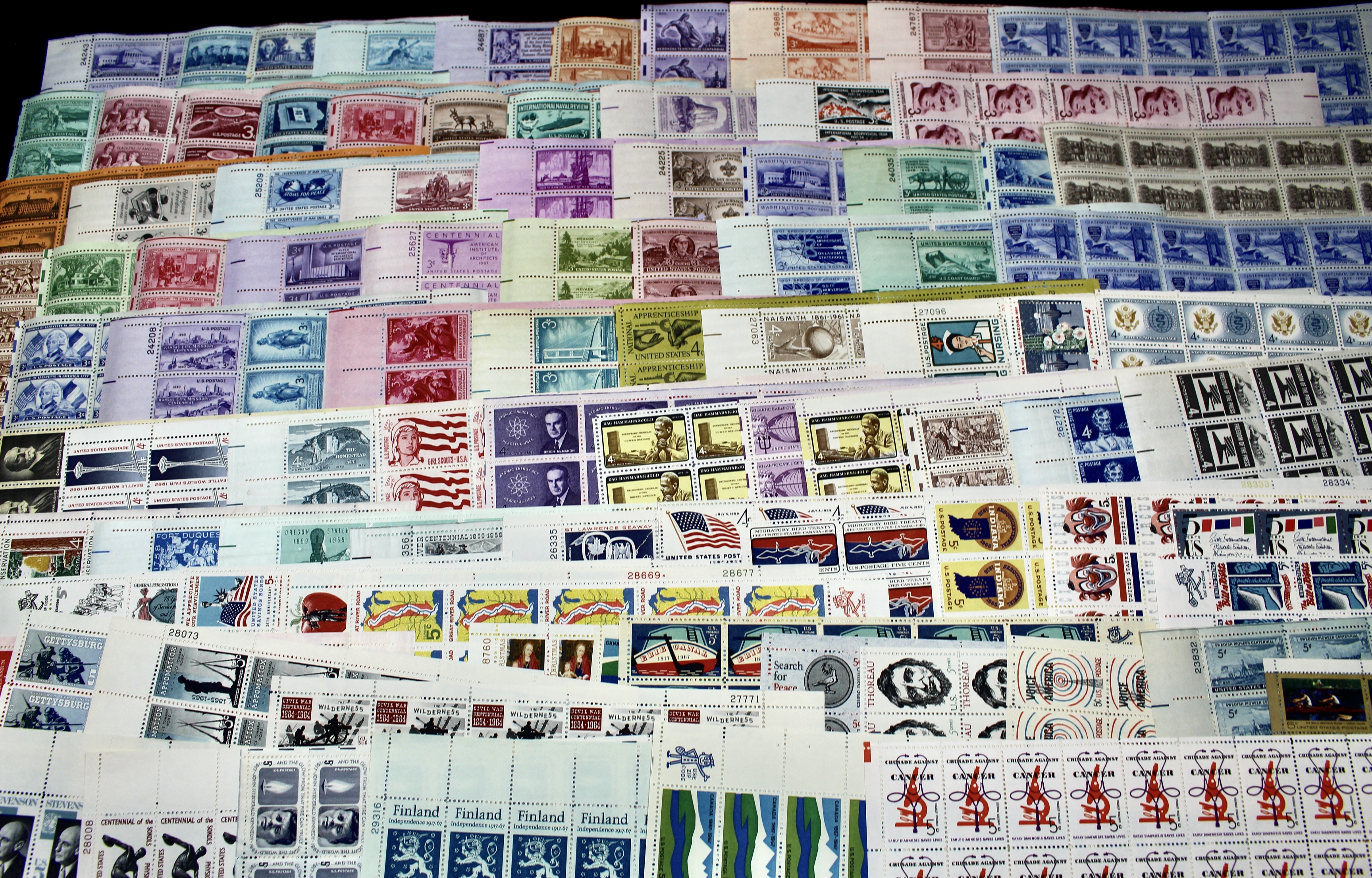 93 U.S. Postage Stamp Sheets, 1940s-1960s