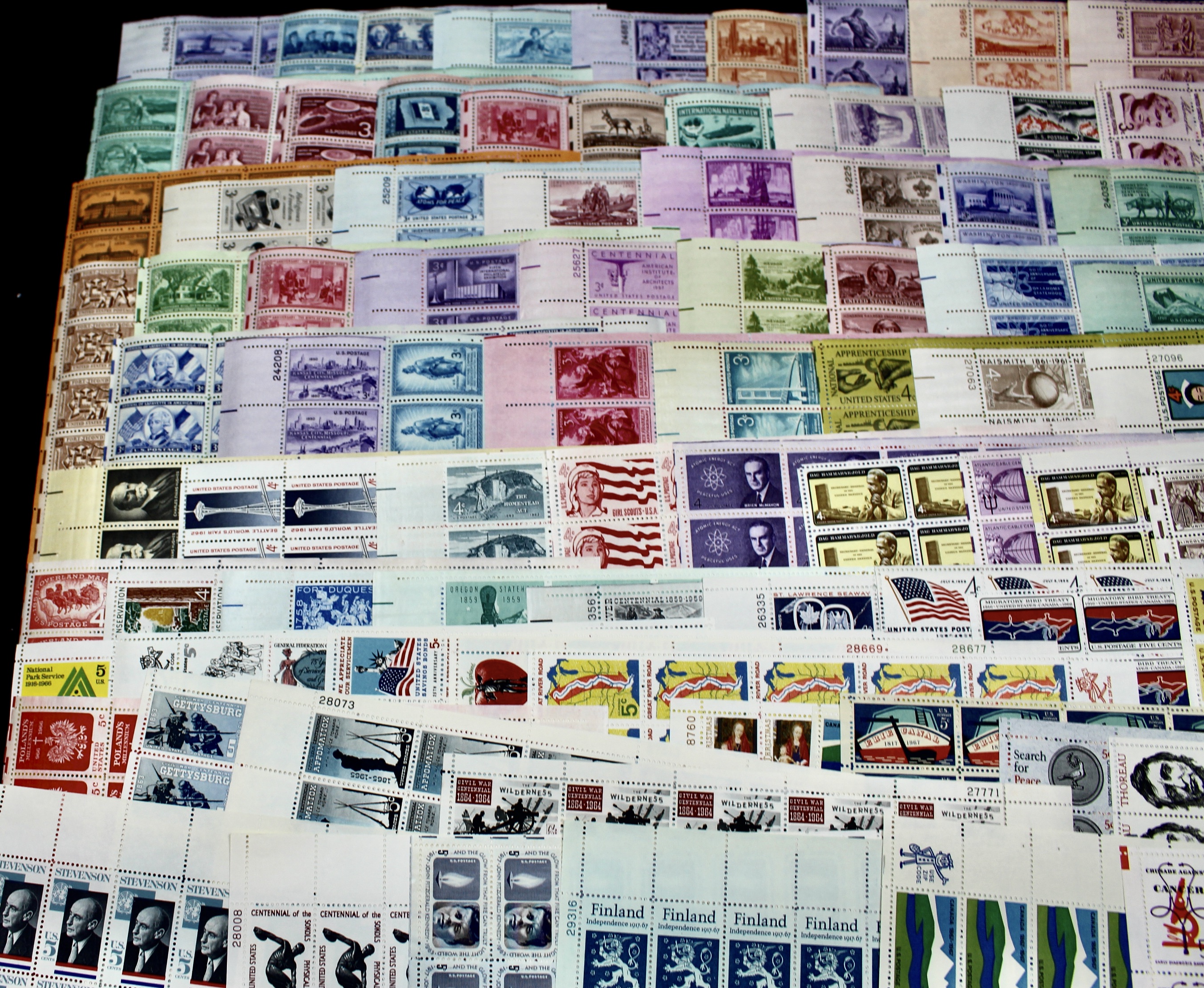93 U.S. Postage Stamp Sheets, 1940s-1960s