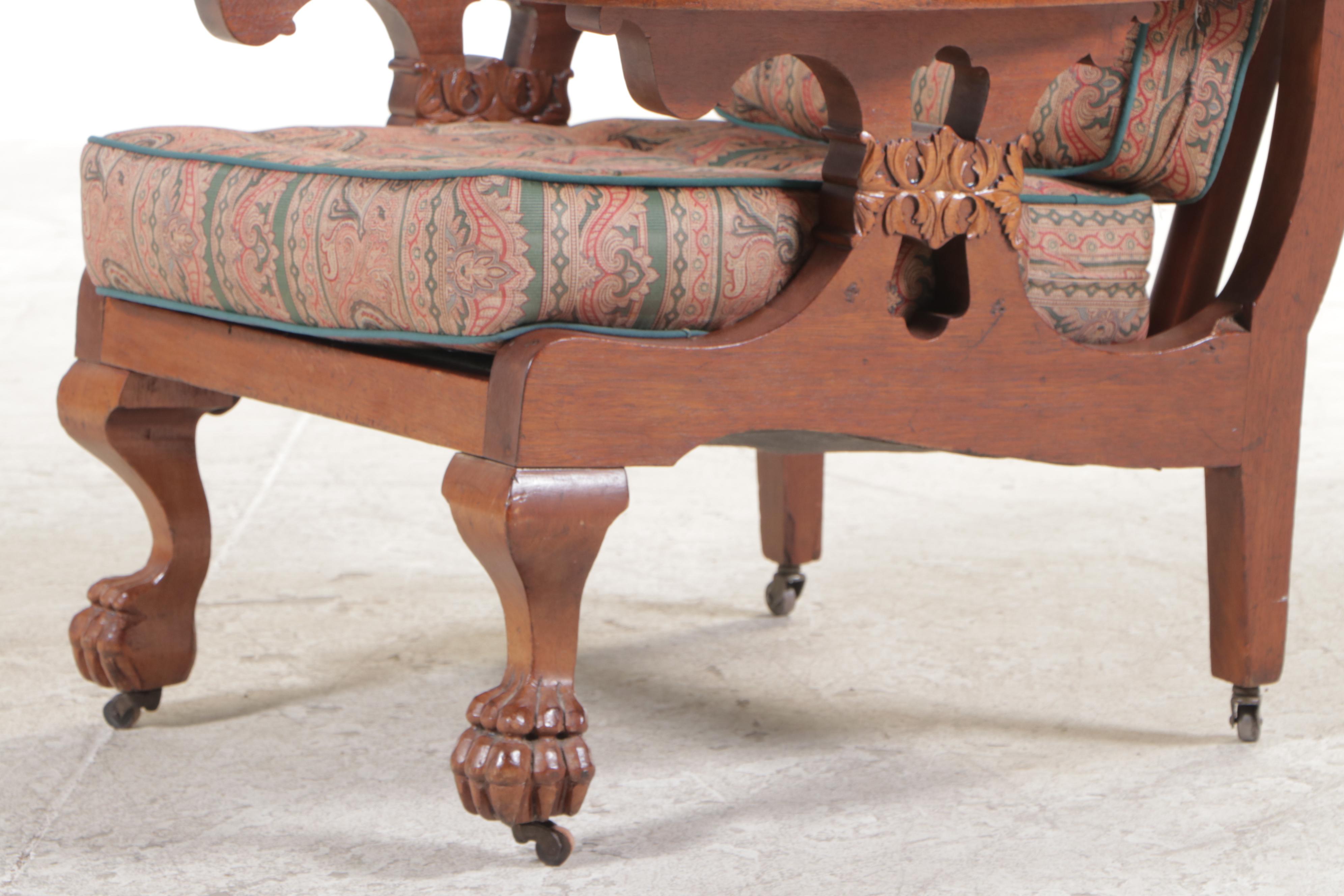 American Empire Revival Walnut Morris Chair, Early 20th Century