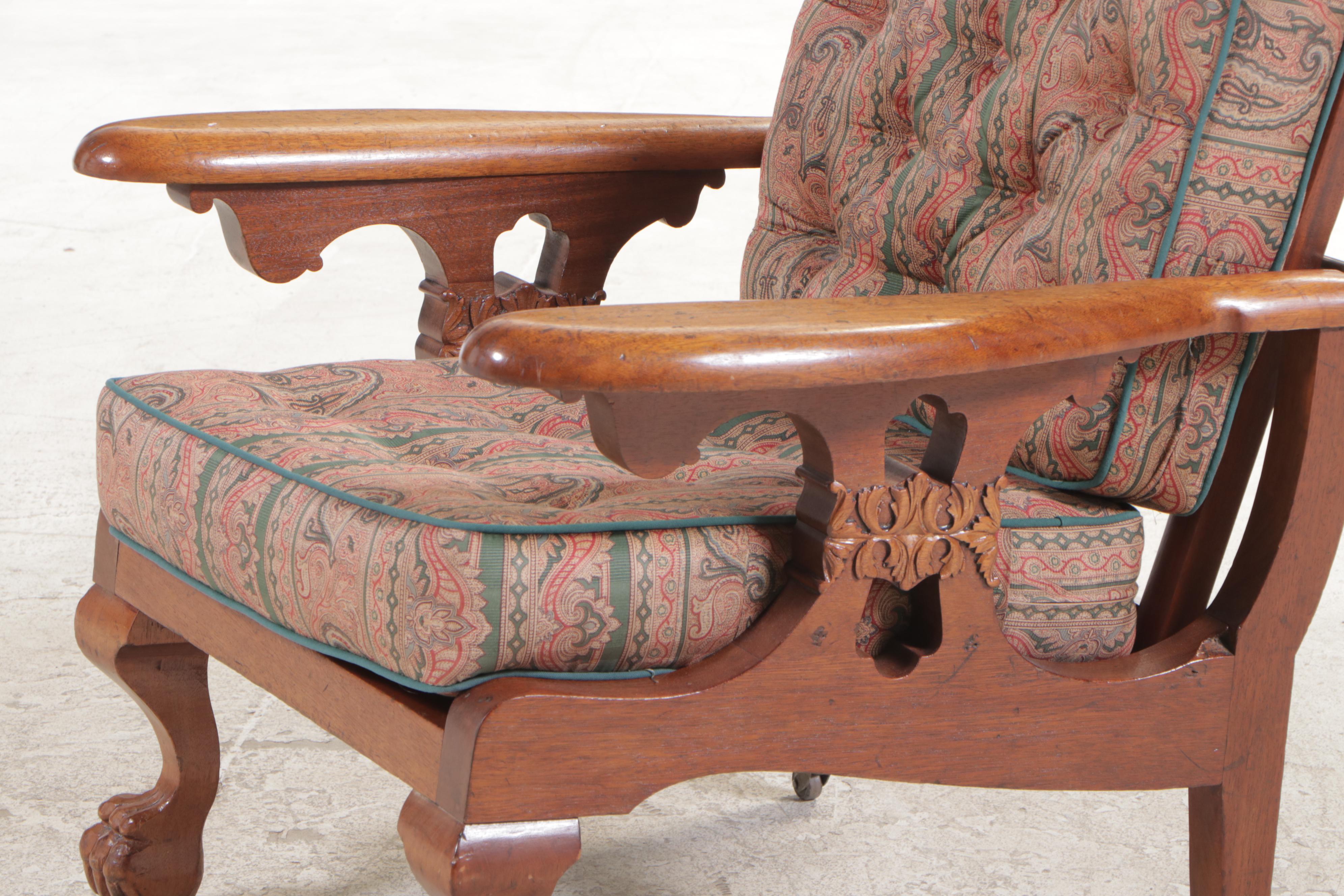 American Empire Revival Walnut Morris Chair, Early 20th Century