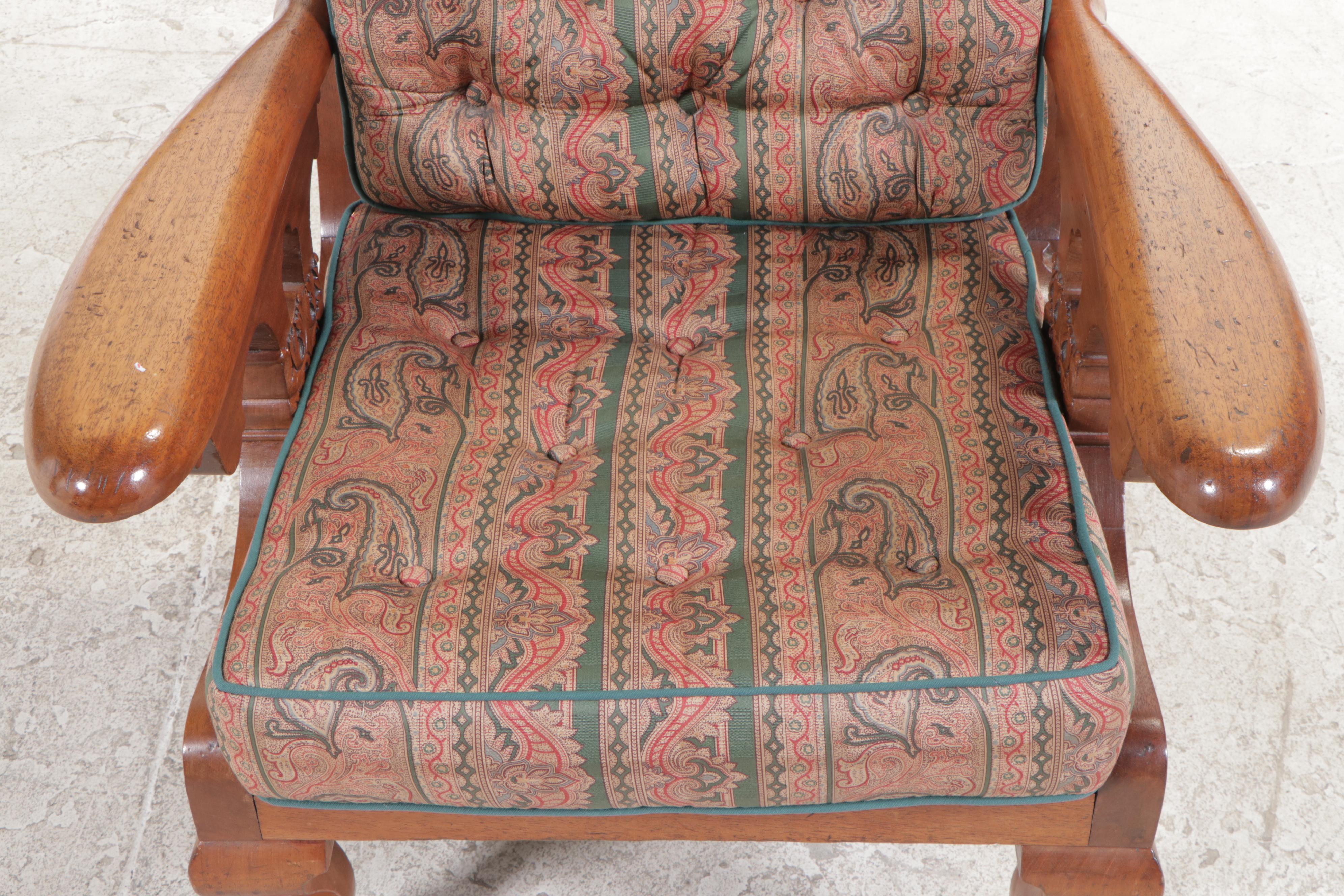 American Empire Revival Walnut Morris Chair, Early 20th Century