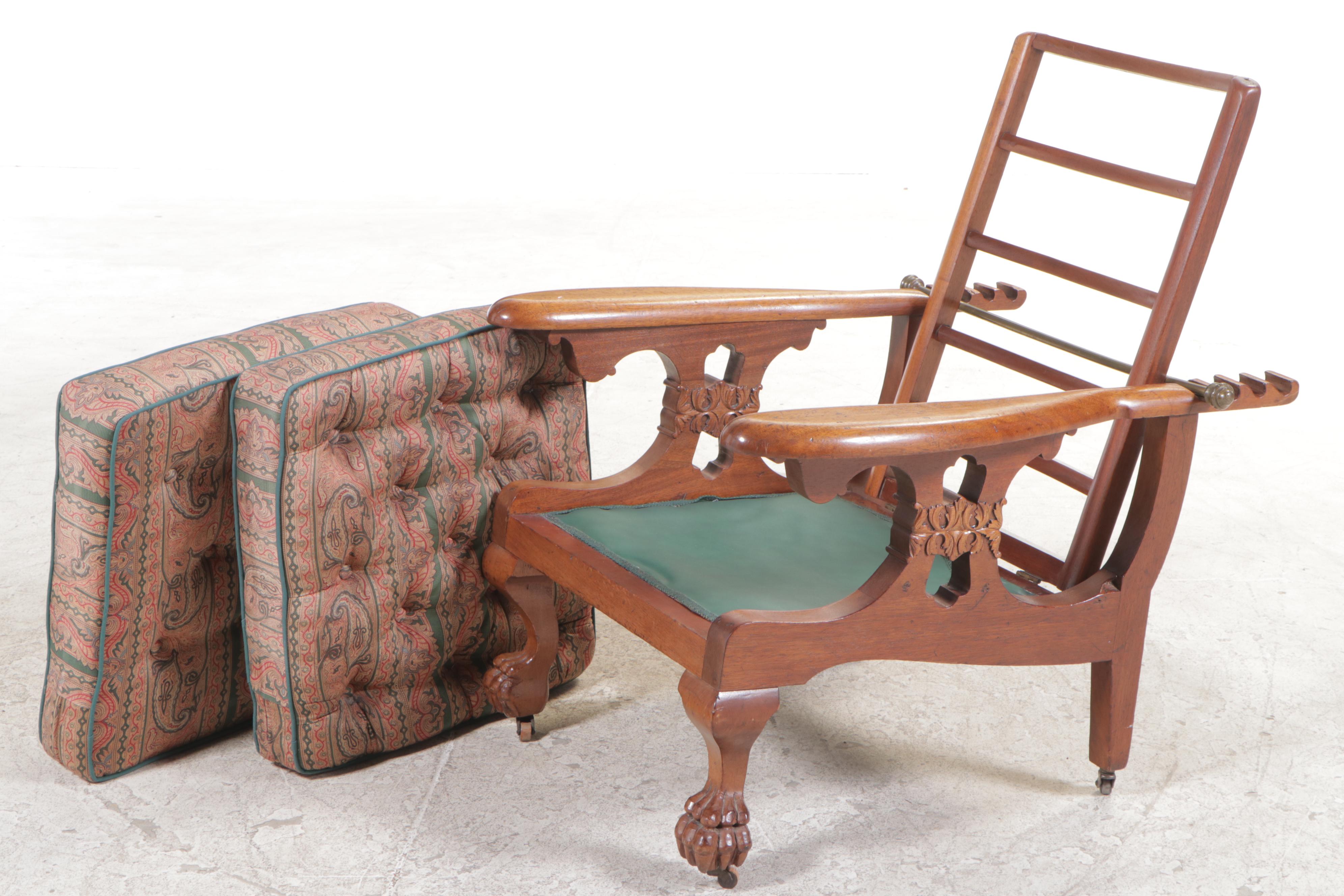 American Empire Revival Walnut Morris Chair, Early 20th Century