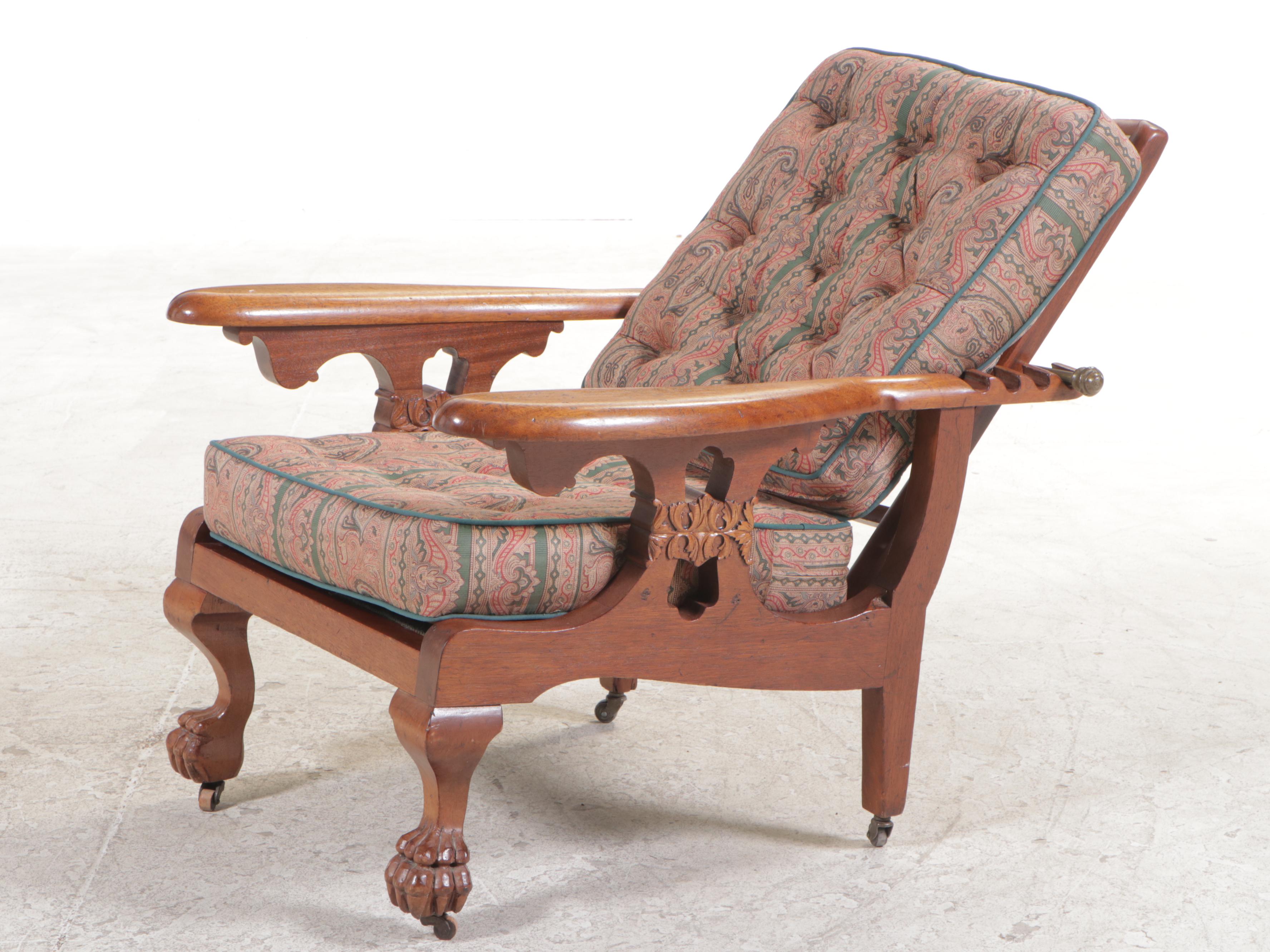 American Empire Revival Walnut Morris Chair, Early 20th Century