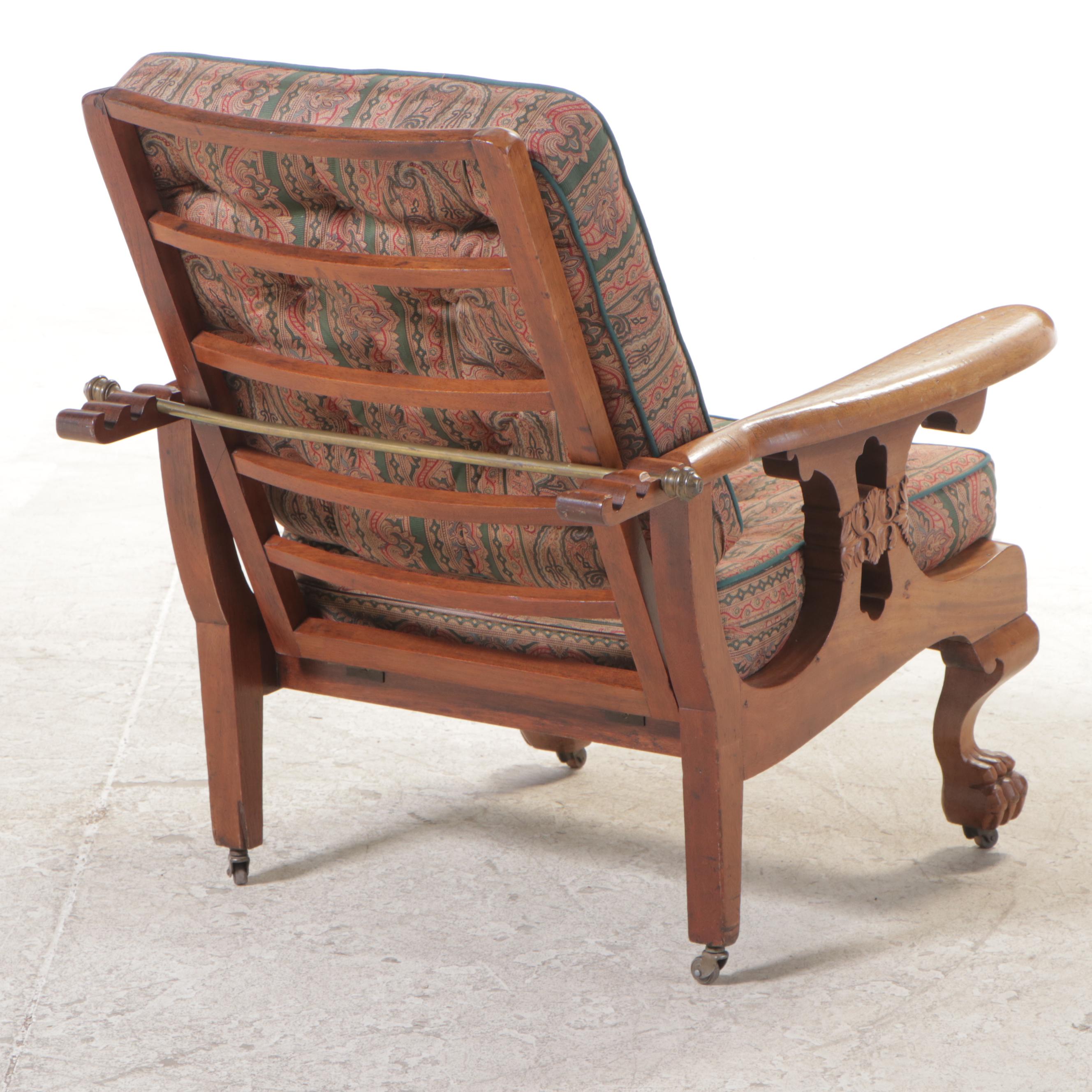 American Empire Revival Walnut Morris Chair, Early 20th Century