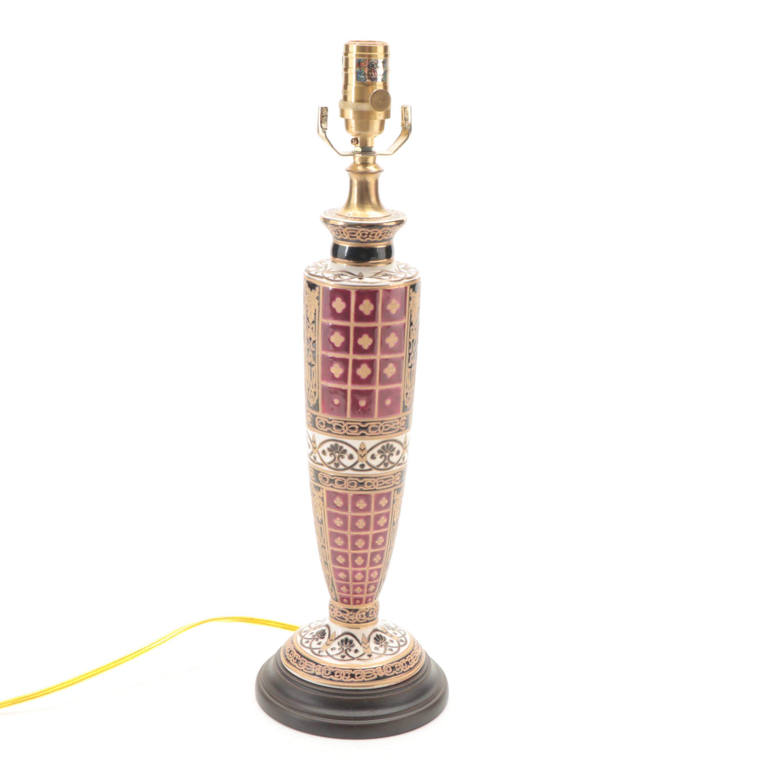 Oriental Accent Arts and Crafts Style Glazed Ceramic Table Lamp, Contemporary