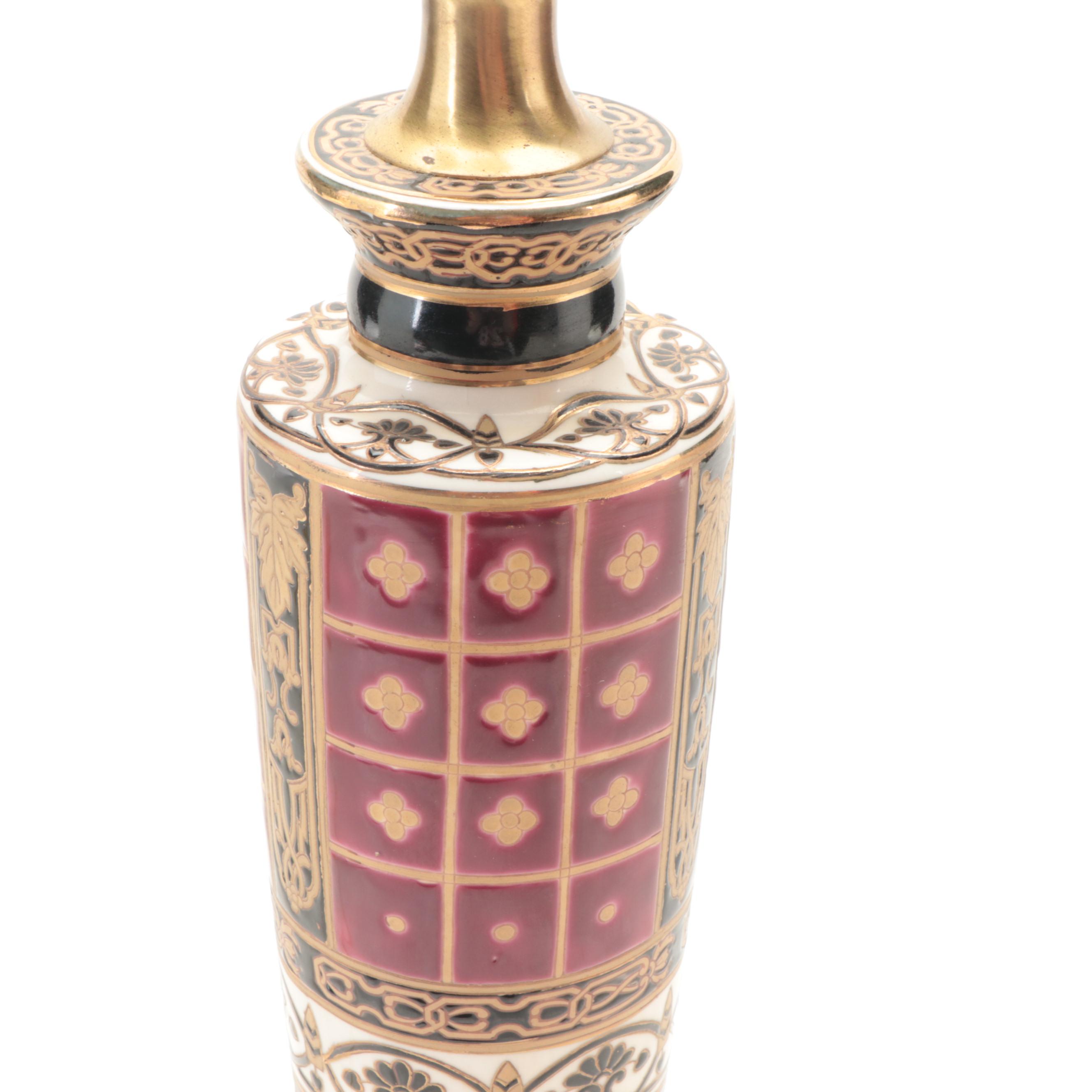 Oriental Accent Arts and Crafts Style Glazed Ceramic Table Lamp, Contemporary