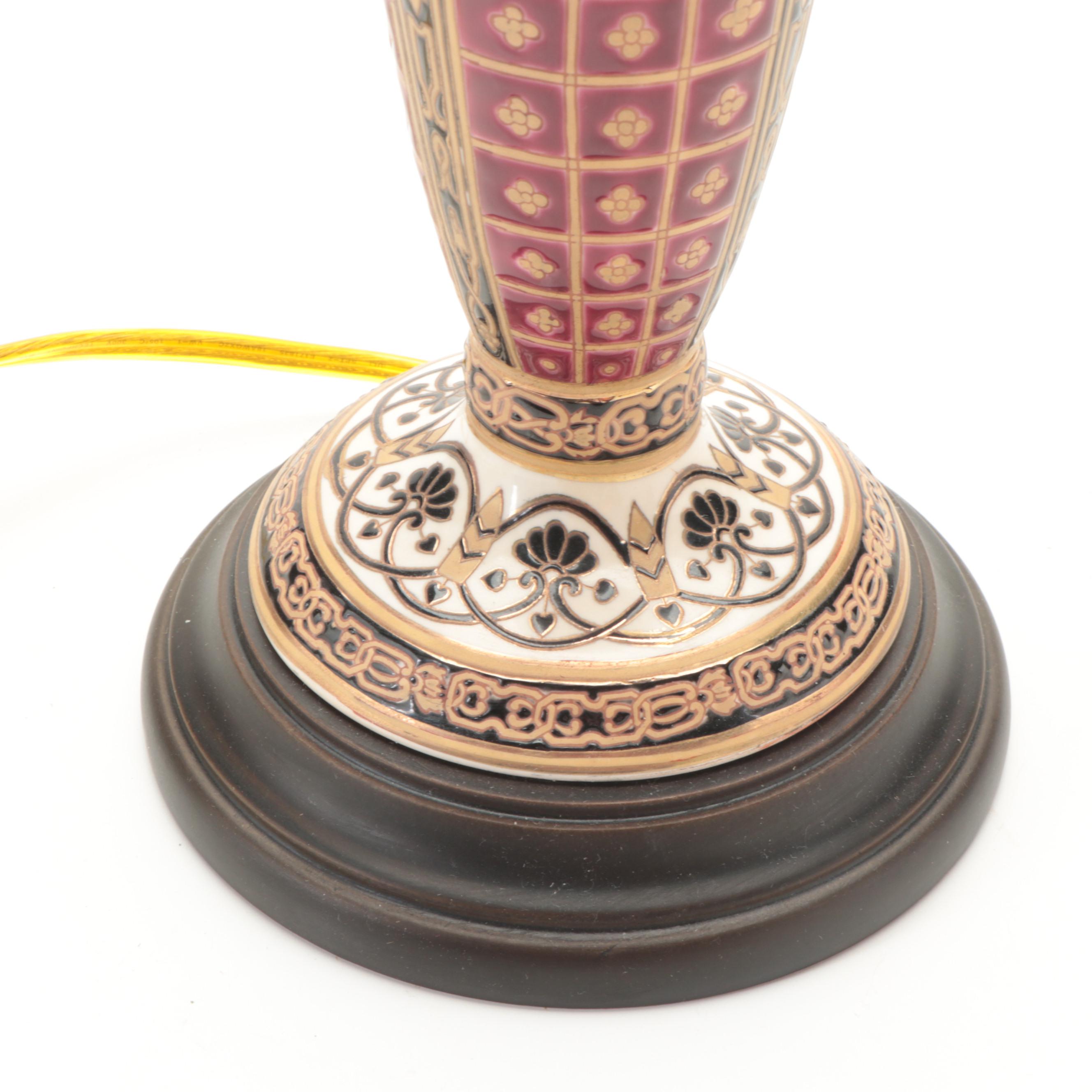 Oriental Accent Arts and Crafts Style Glazed Ceramic Table Lamp, Contemporary