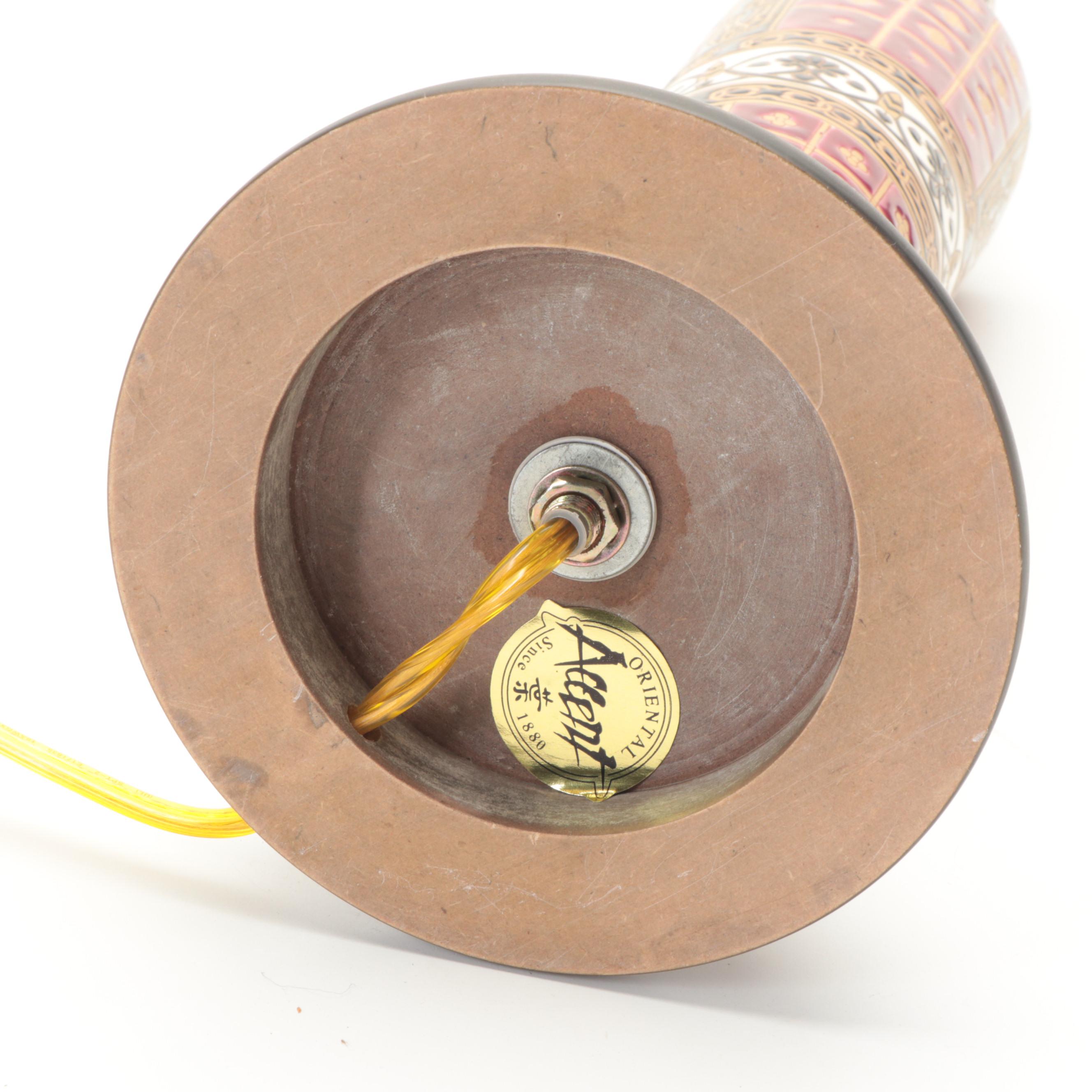 Oriental Accent Arts and Crafts Style Glazed Ceramic Table Lamp, Contemporary