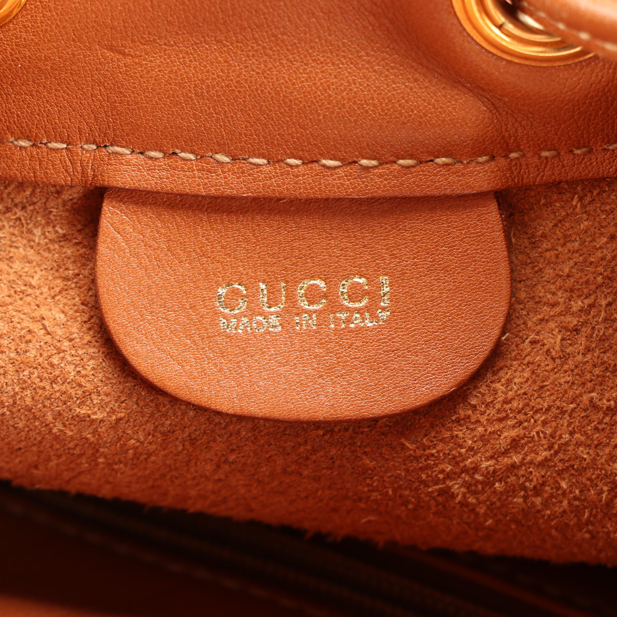 Gucci Leather Drawstring Sling Bag with Bamboo Handle