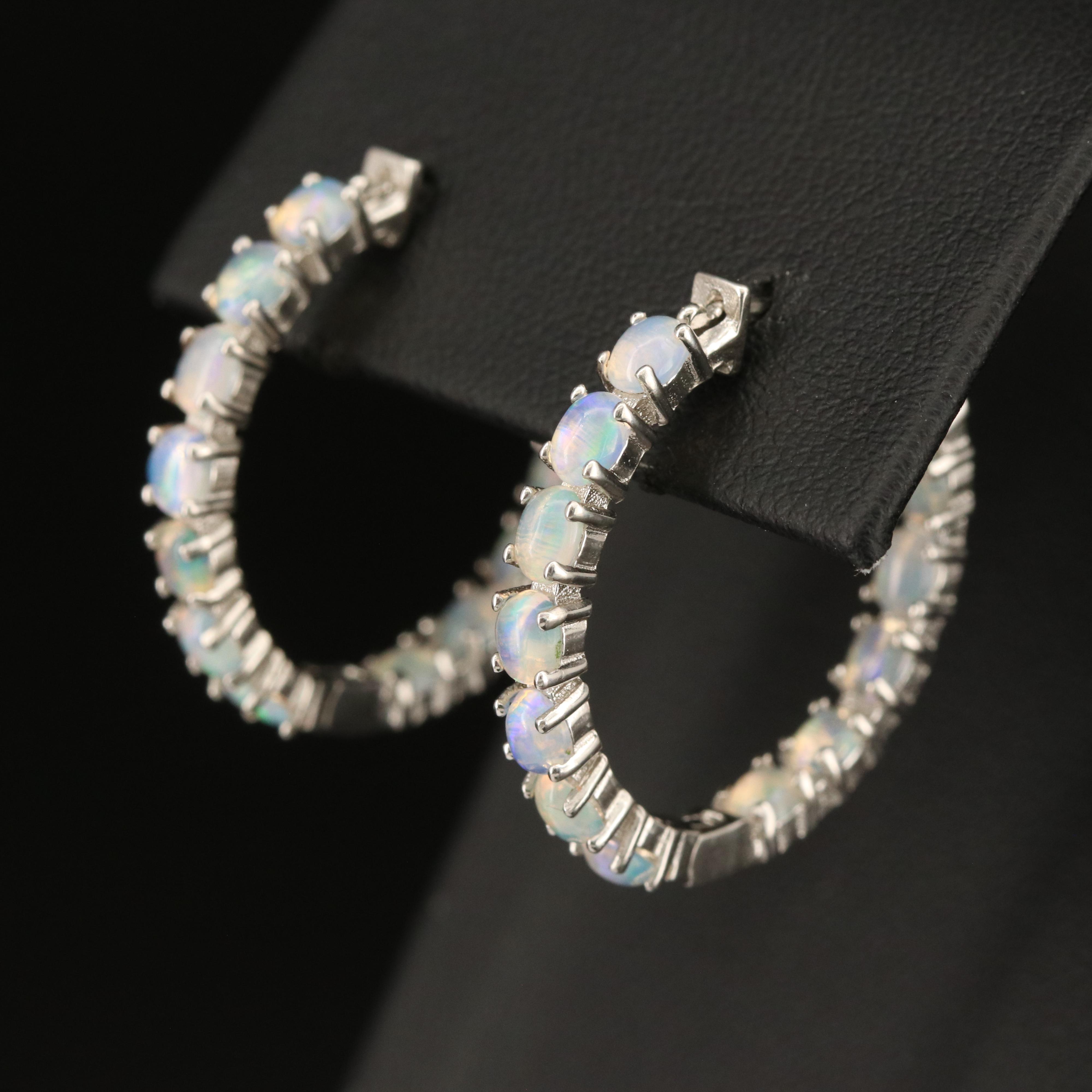 Sterling Opal Inside-Out Hoop Earrings