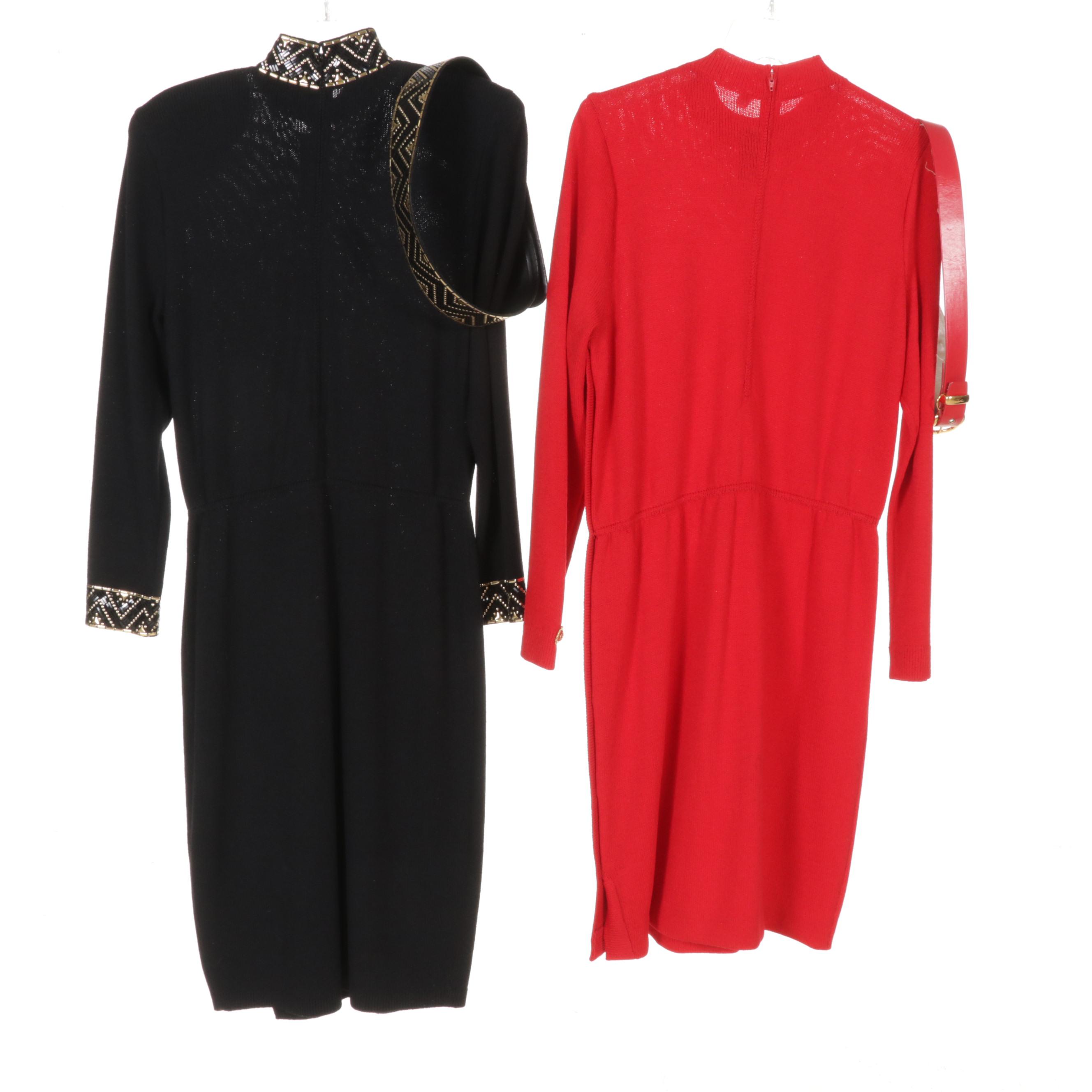 St. John Knit Sequin and Gilt Embellished Belted Dresses and Pantsuit