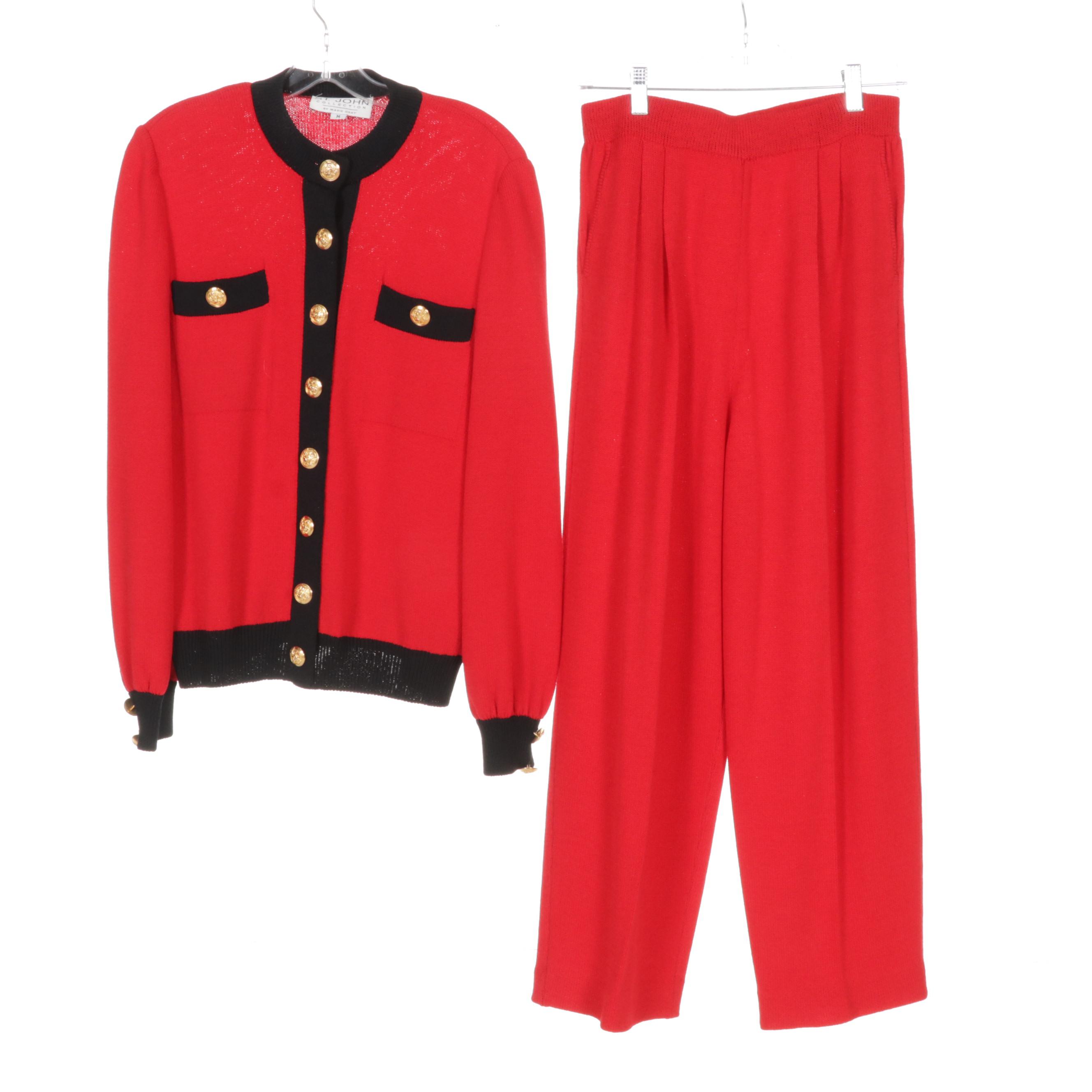 St. John Knit Sequin and Gilt Embellished Belted Dresses and Pantsuit