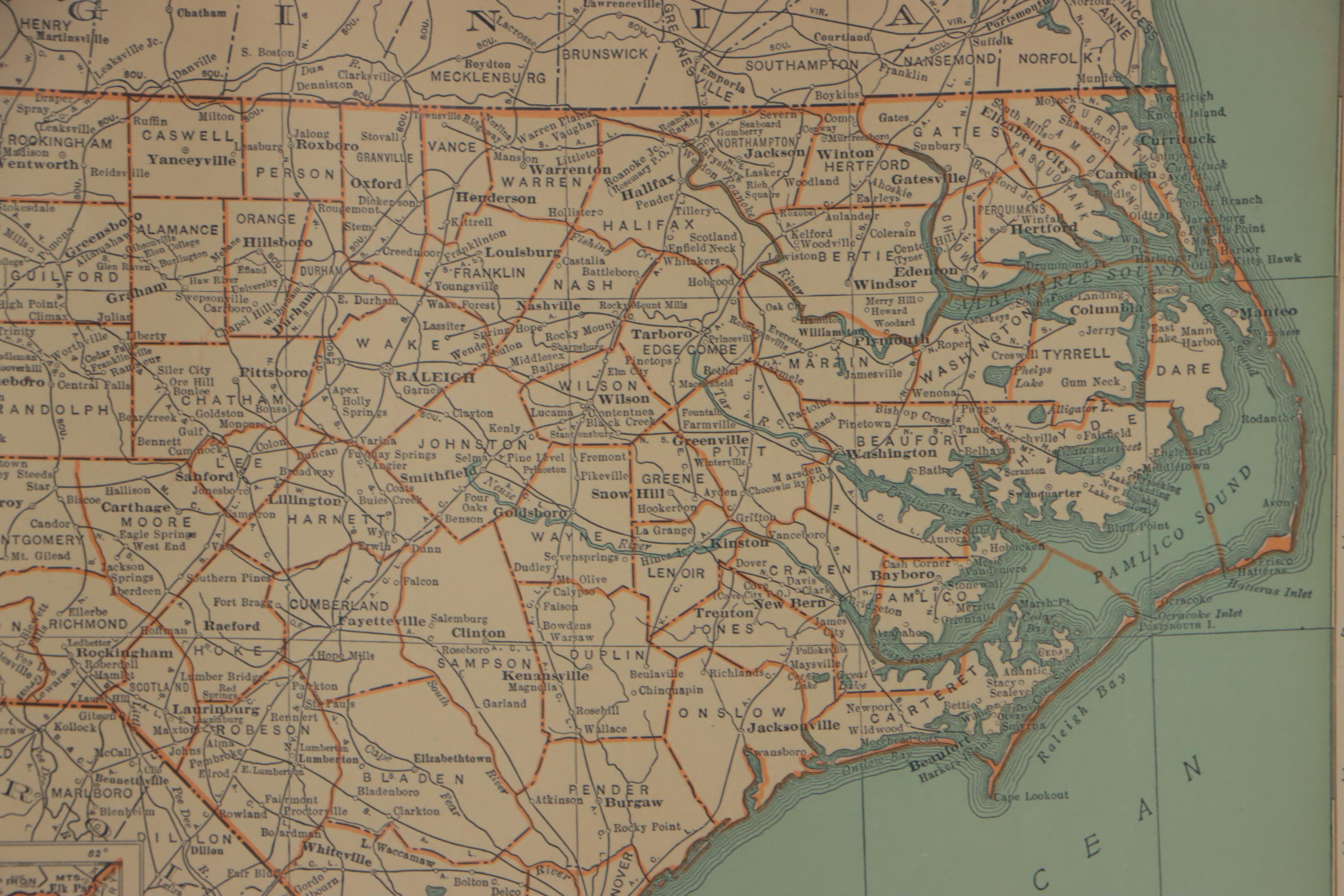 Rand, McNally & Co. Wax Engraving Map of North Carolina, Circa 1898