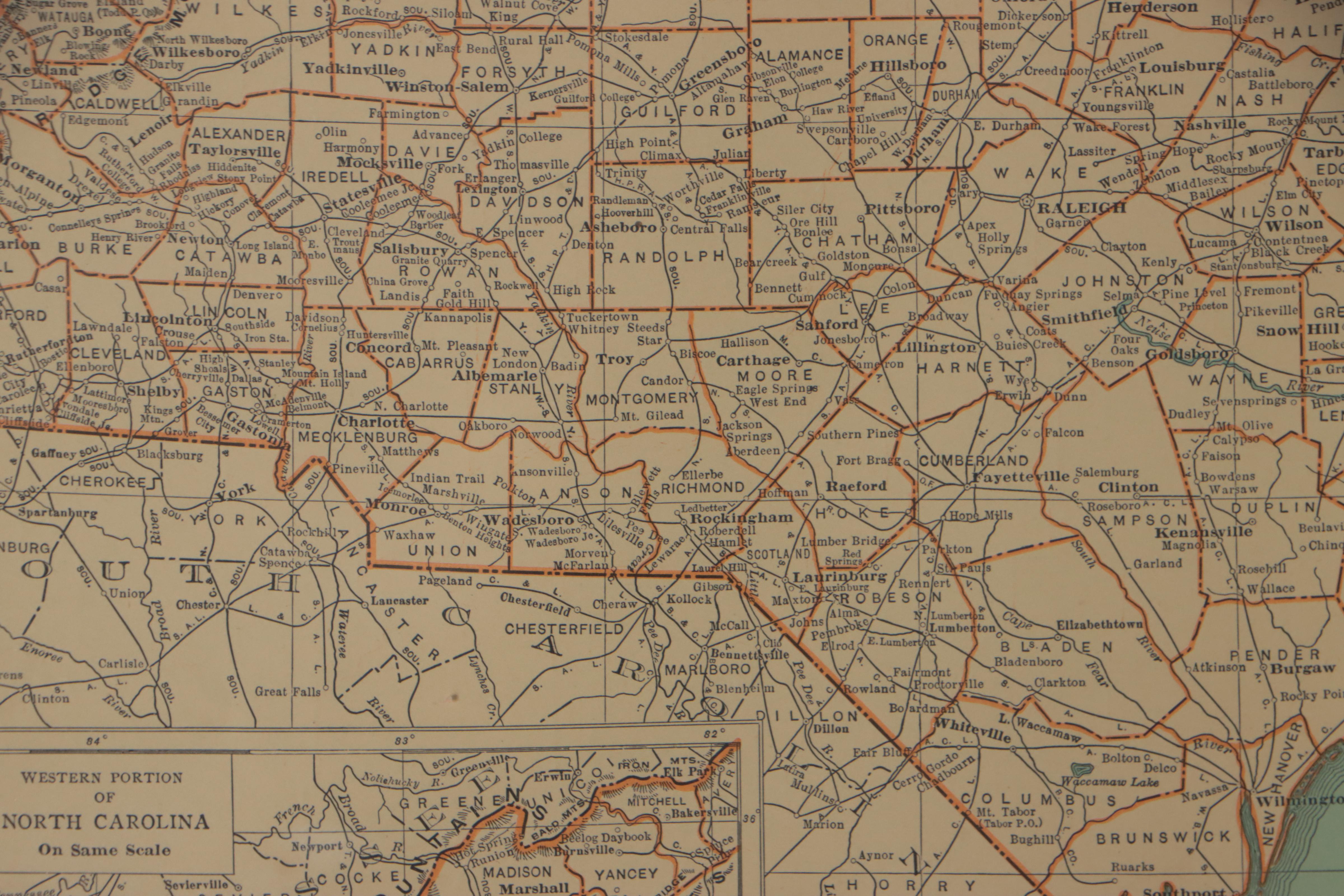 Rand, McNally & Co. Wax Engraving Map of North Carolina, Circa 1898