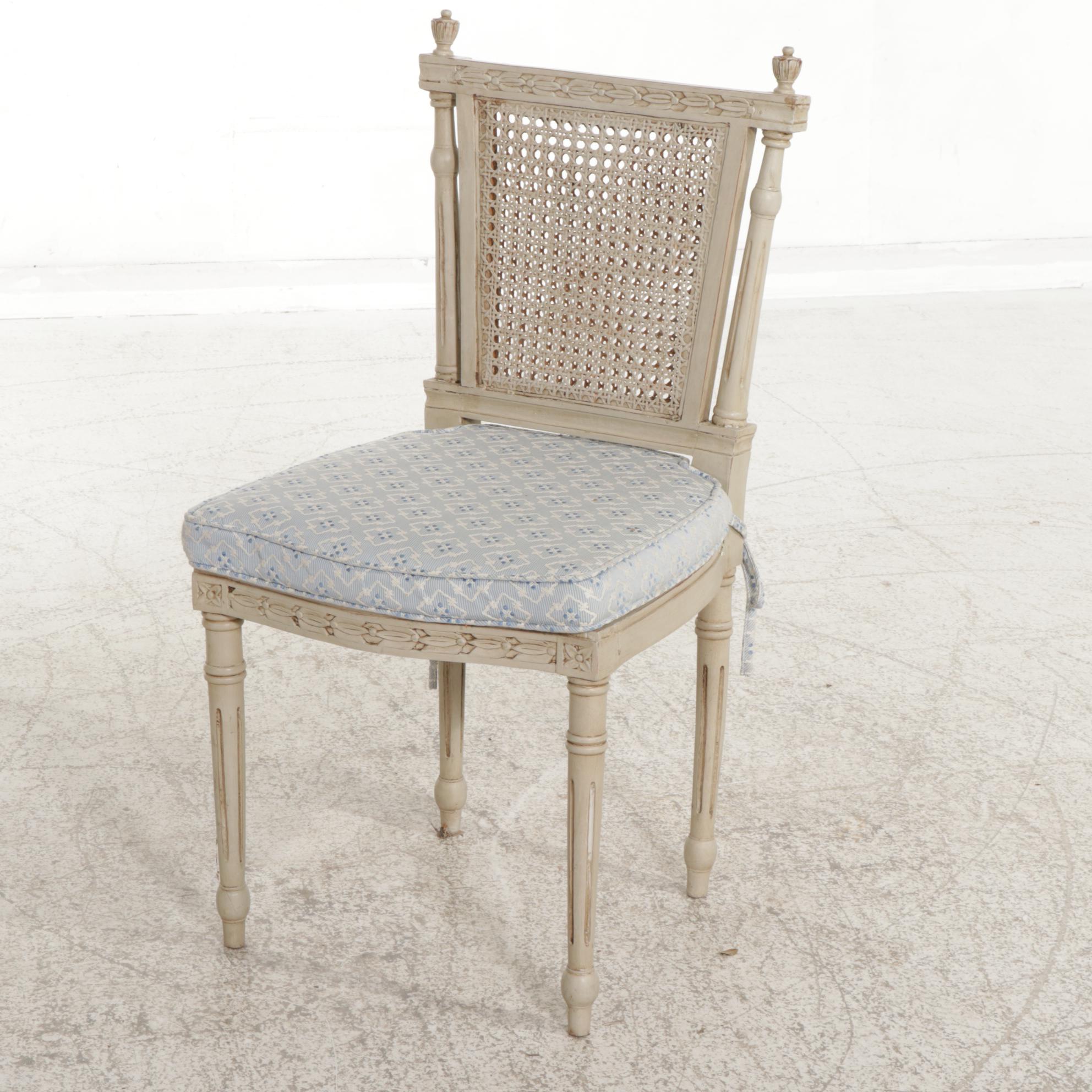 Eight Neoclassical Style Painted Dining Chairs with Cane Seats, Mid 20th Century