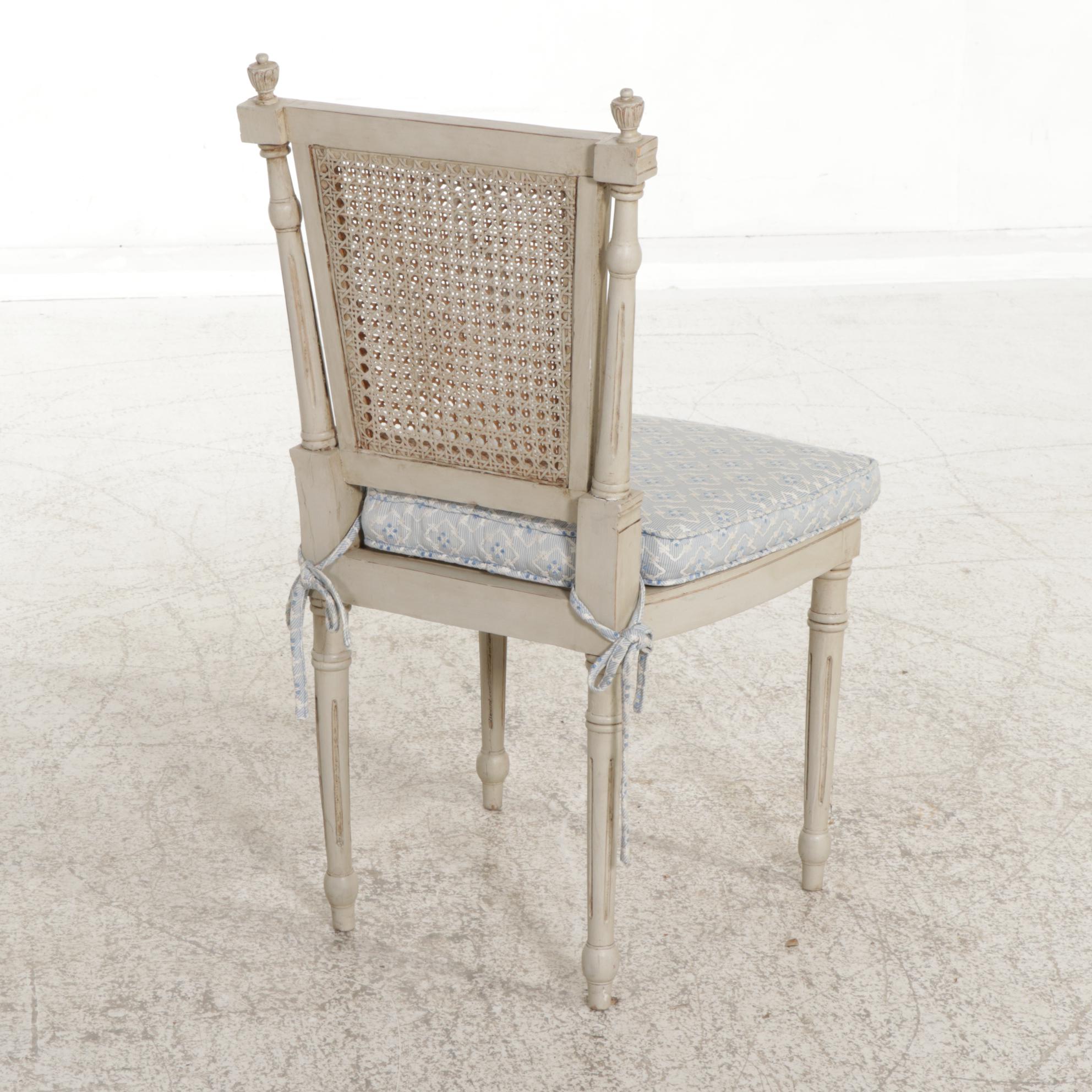 Eight Neoclassical Style Painted Dining Chairs with Cane Seats, Mid 20th Century