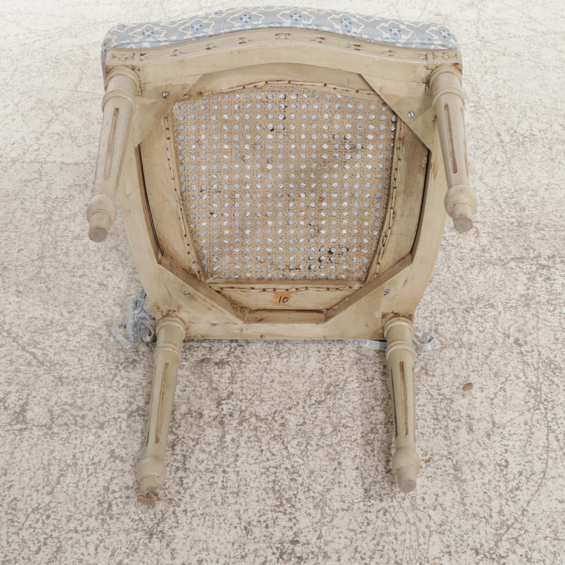 Eight Neoclassical Style Painted Dining Chairs with Cane Seats, Mid 20th Century